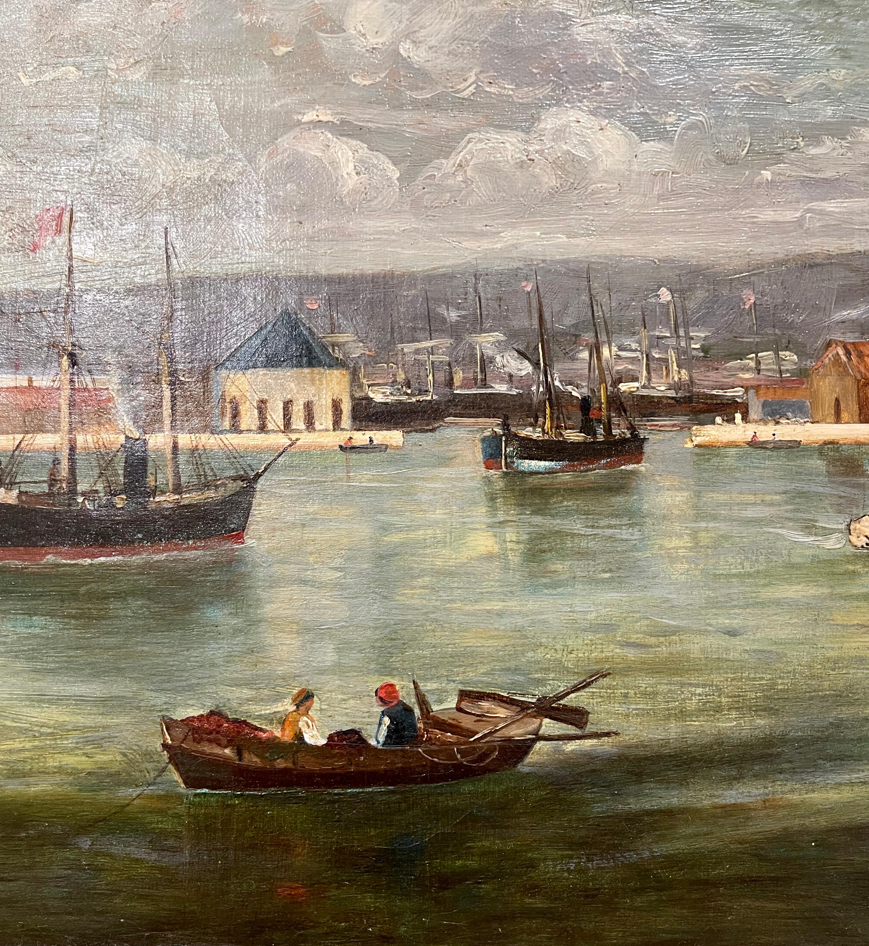 Toile  Huile sur toile française du 19ème siècle représentant une marine, signée S. Audibert et datée de 1885 en vente