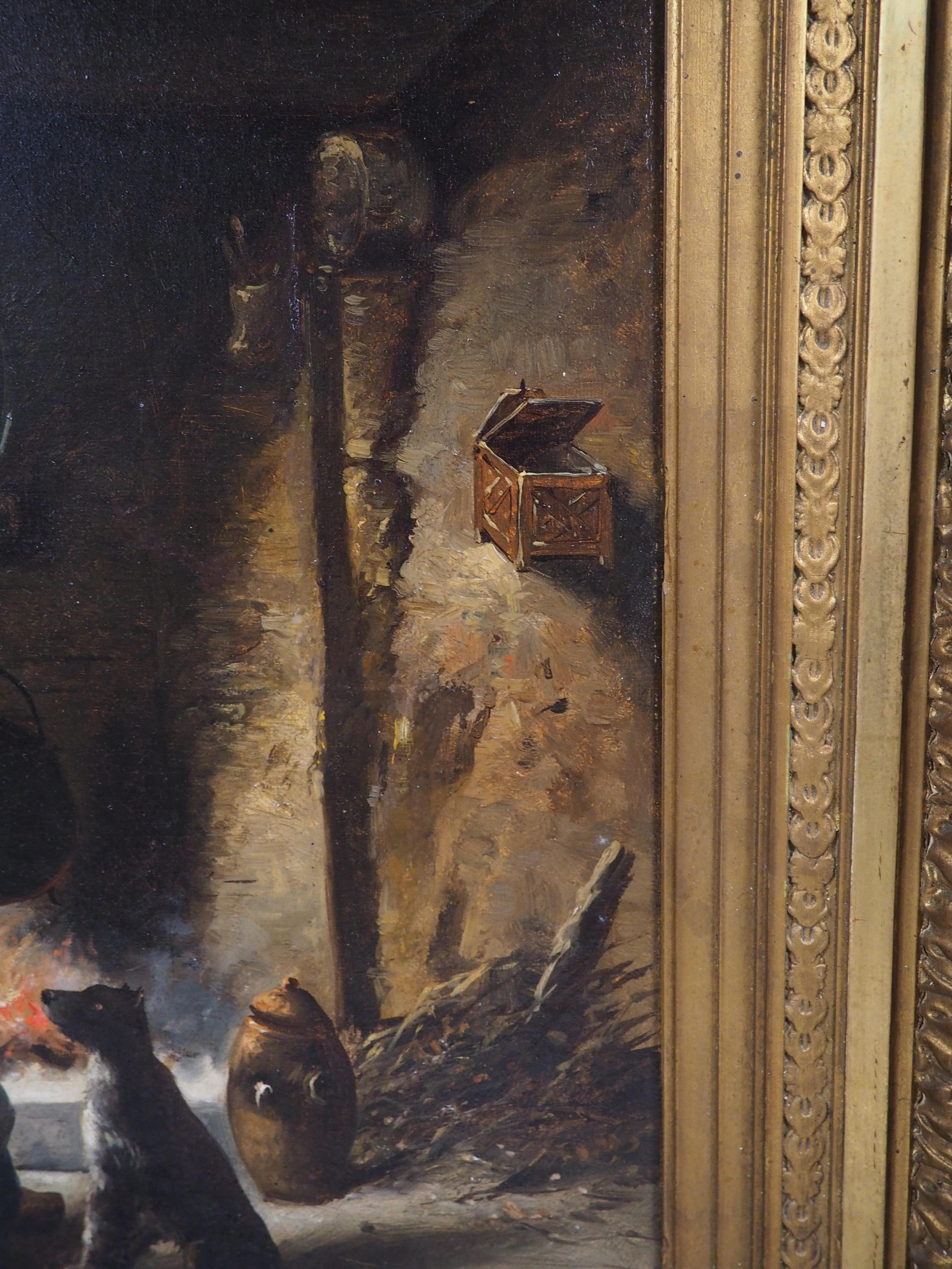 19. Jahrhundert Französisch Öl auf Leinwand Gemälde, Ein ruhiger Abend am Herd im Angebot 6