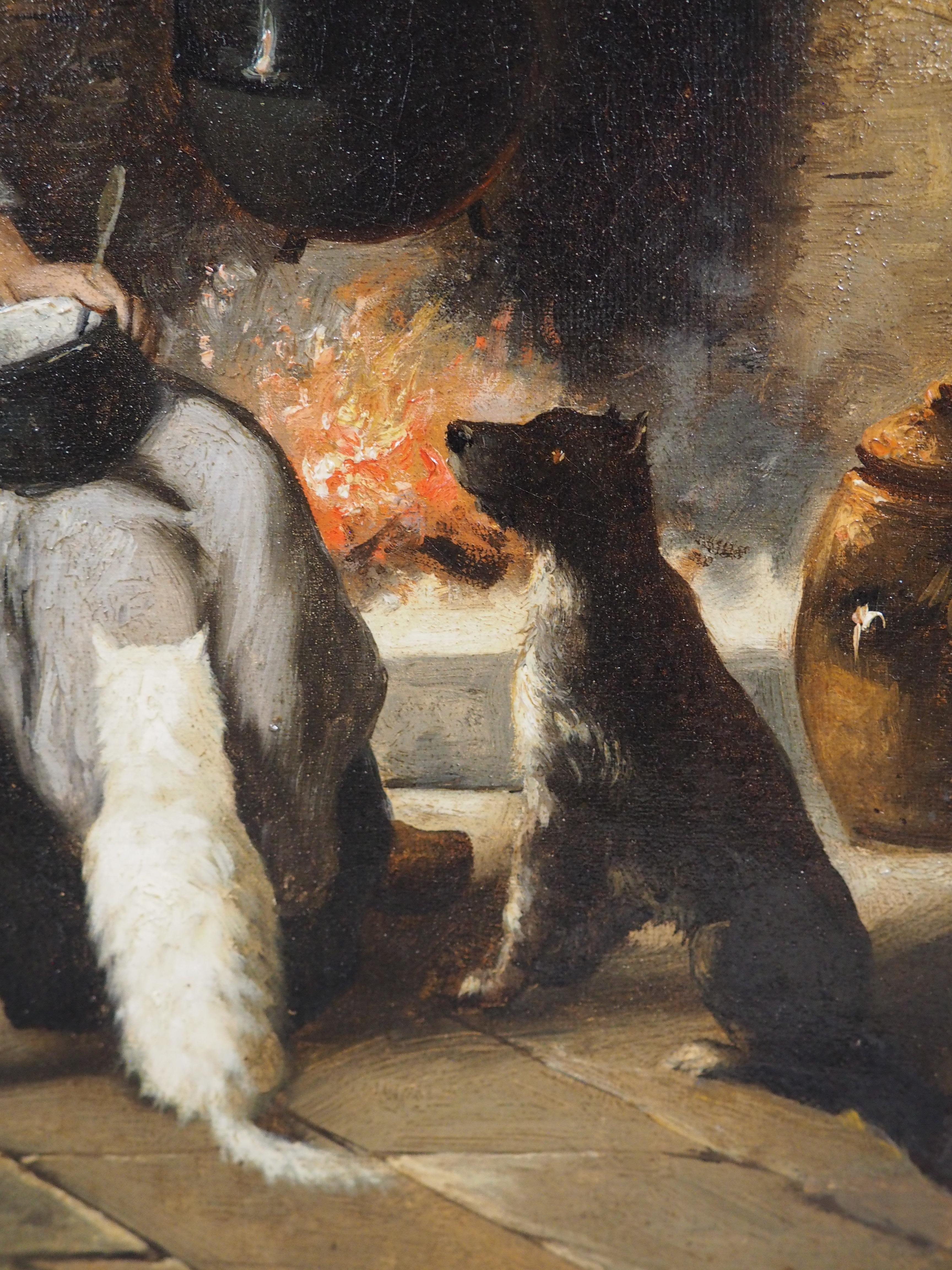 19. Jahrhundert Französisch Öl auf Leinwand Gemälde, Ein ruhiger Abend am Herd im Angebot 10