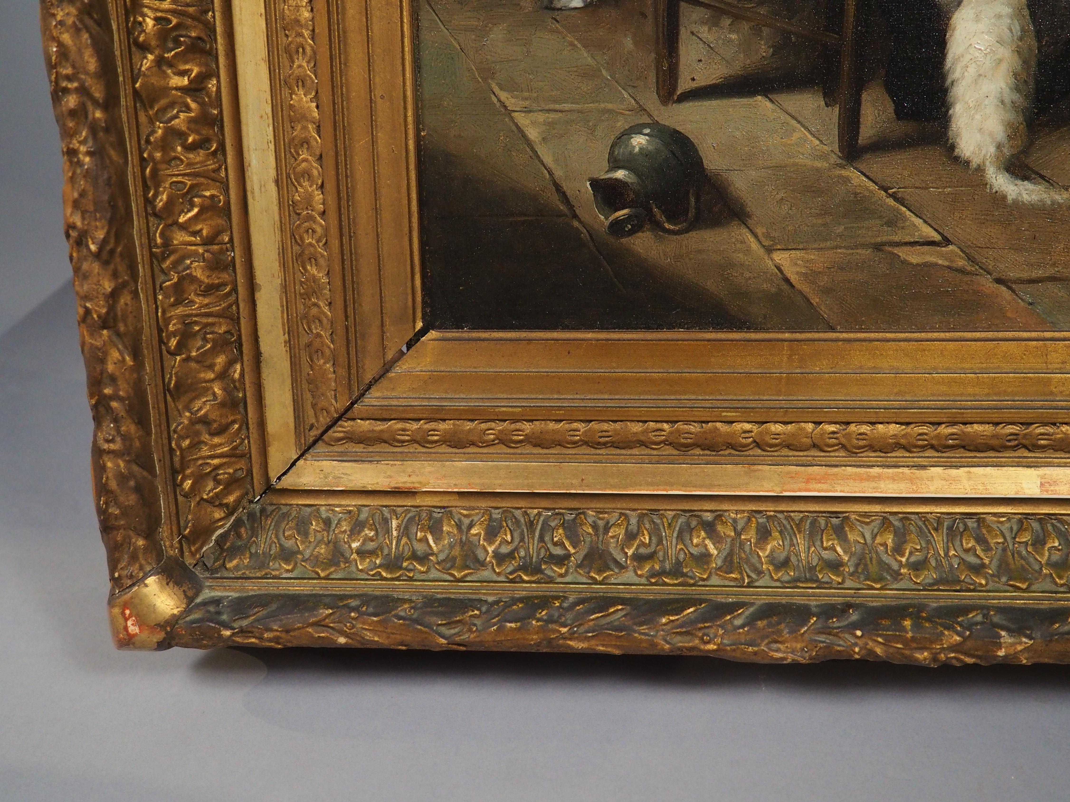 19. Jahrhundert Französisch Öl auf Leinwand Gemälde, Ein ruhiger Abend am Herd im Zustand „Gut“ im Angebot in Dallas, TX