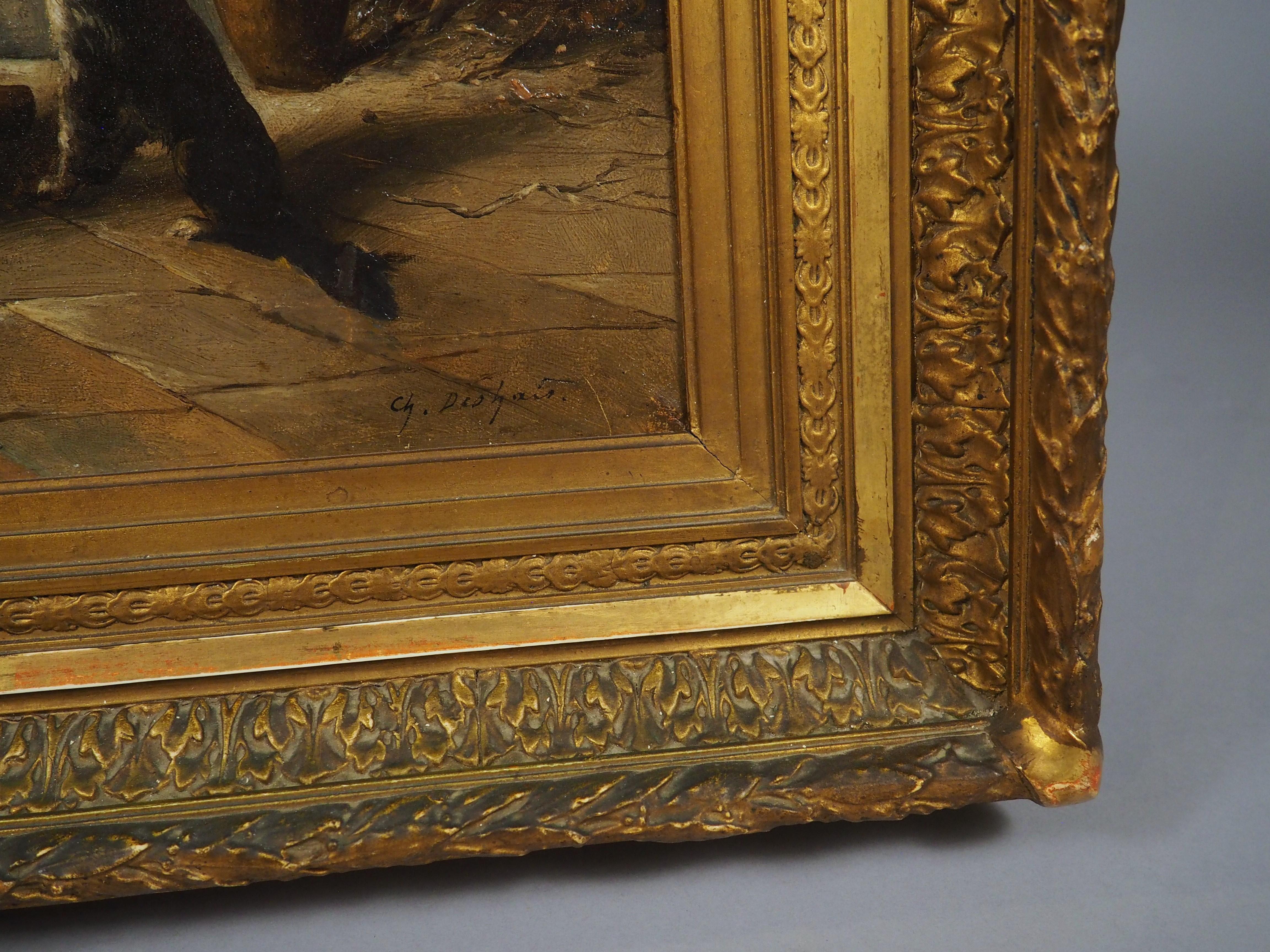 19. Jahrhundert Französisch Öl auf Leinwand Gemälde, Ein ruhiger Abend am Herd im Angebot 1