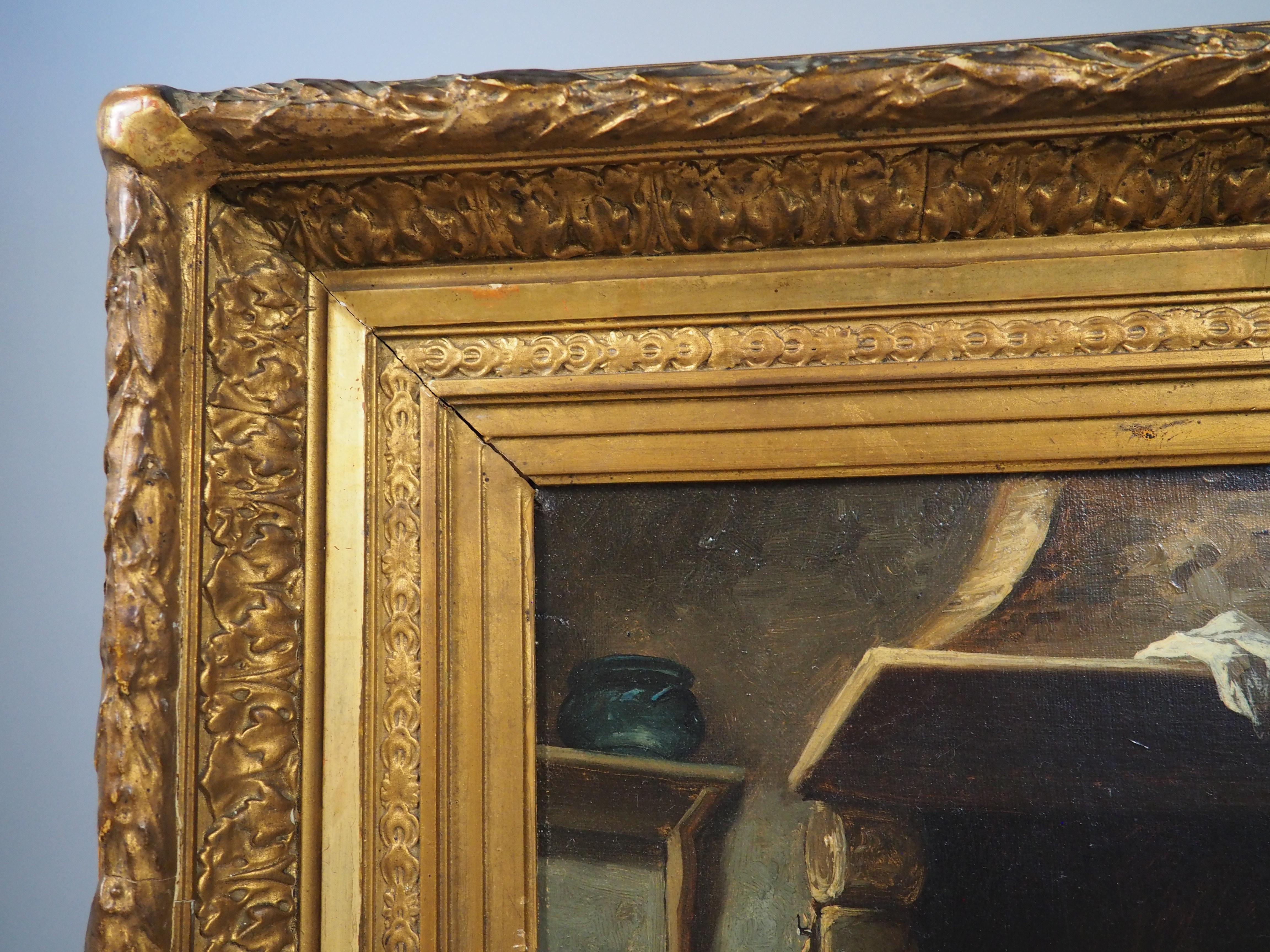 19. Jahrhundert Französisch Öl auf Leinwand Gemälde, Ein ruhiger Abend am Herd im Angebot 2