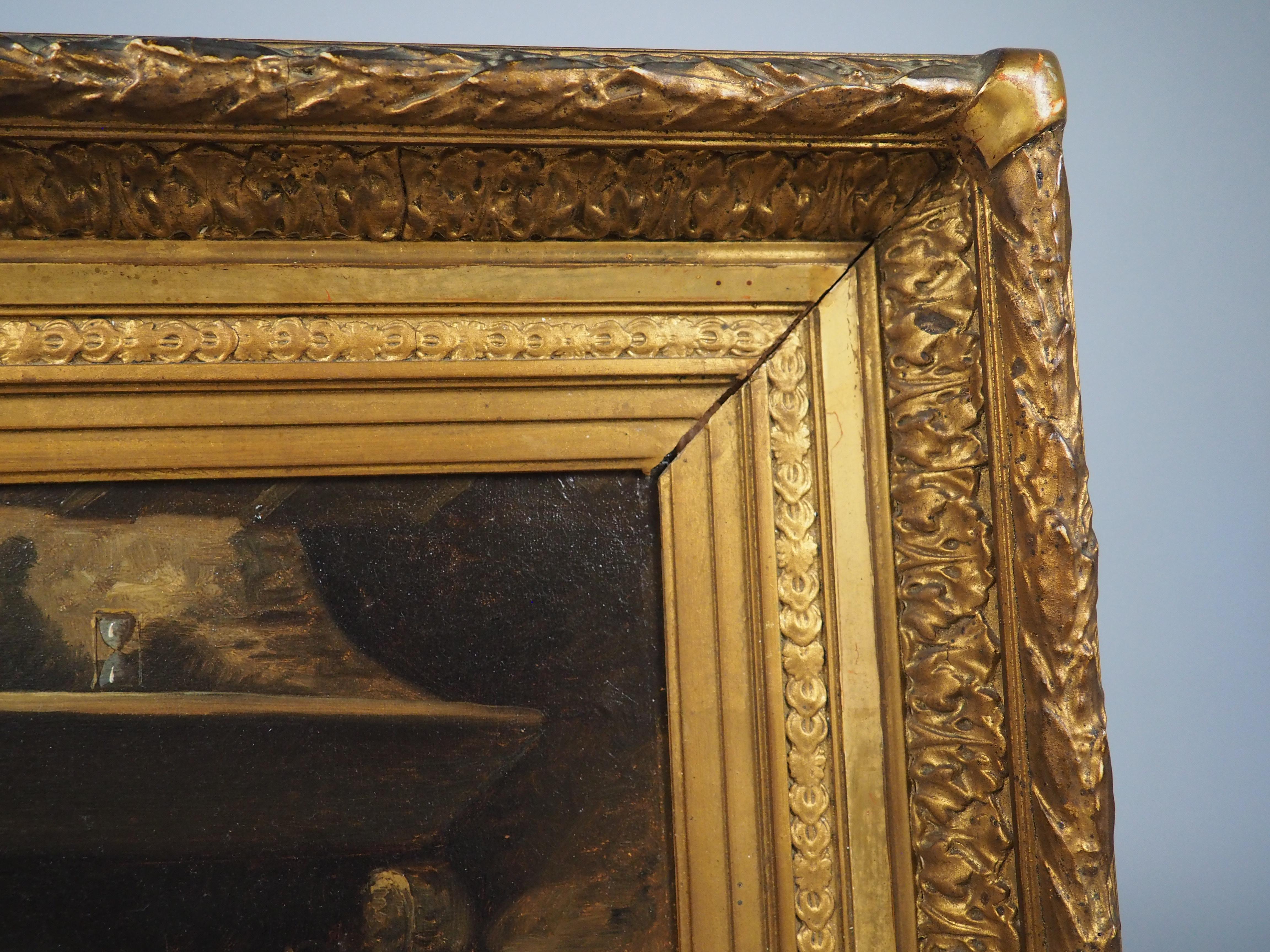 19. Jahrhundert Französisch Öl auf Leinwand Gemälde, Ein ruhiger Abend am Herd im Angebot 3