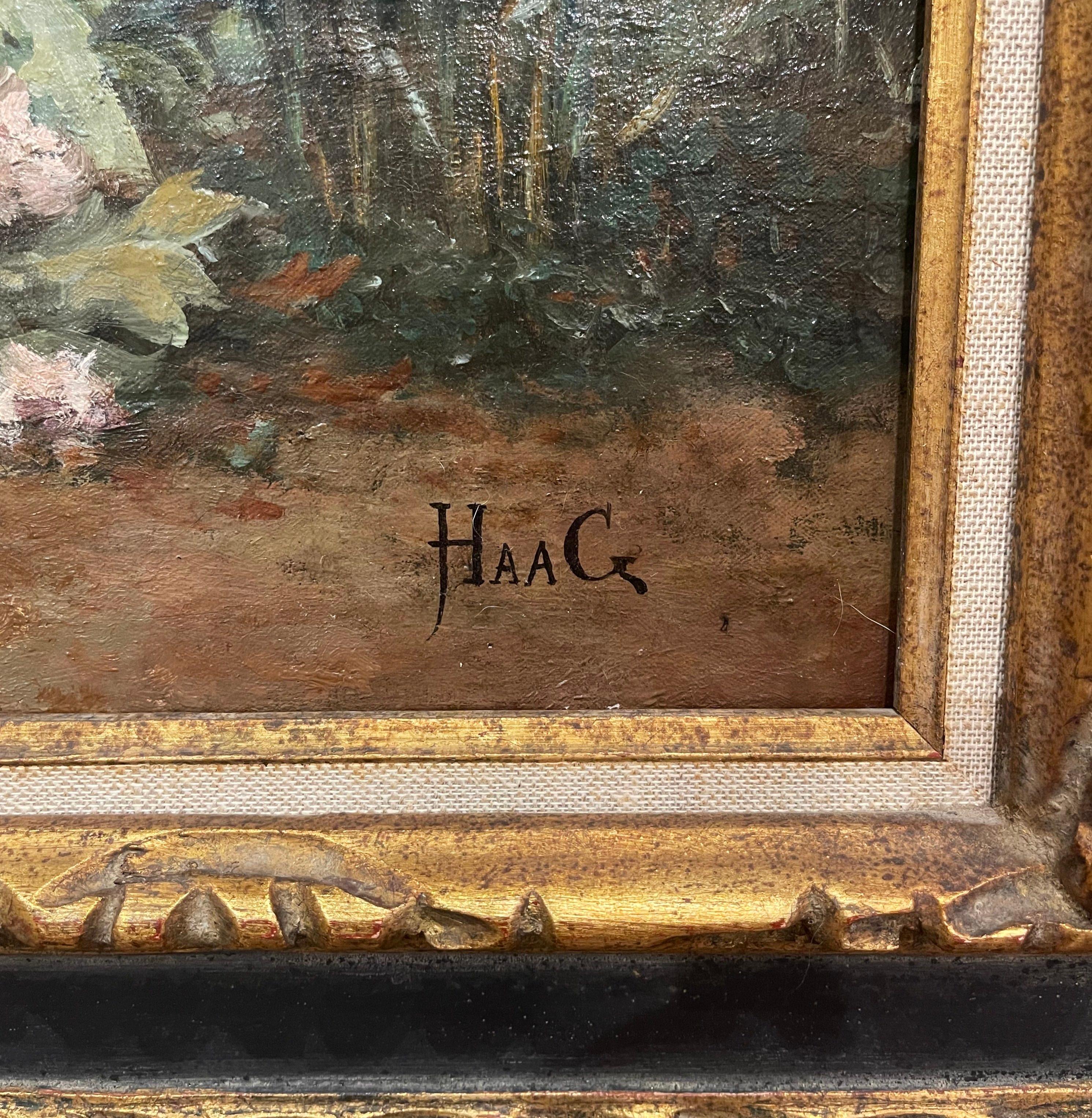 19th Century French Oil on Canvas Painting in Carved Frame Signed Haag 8