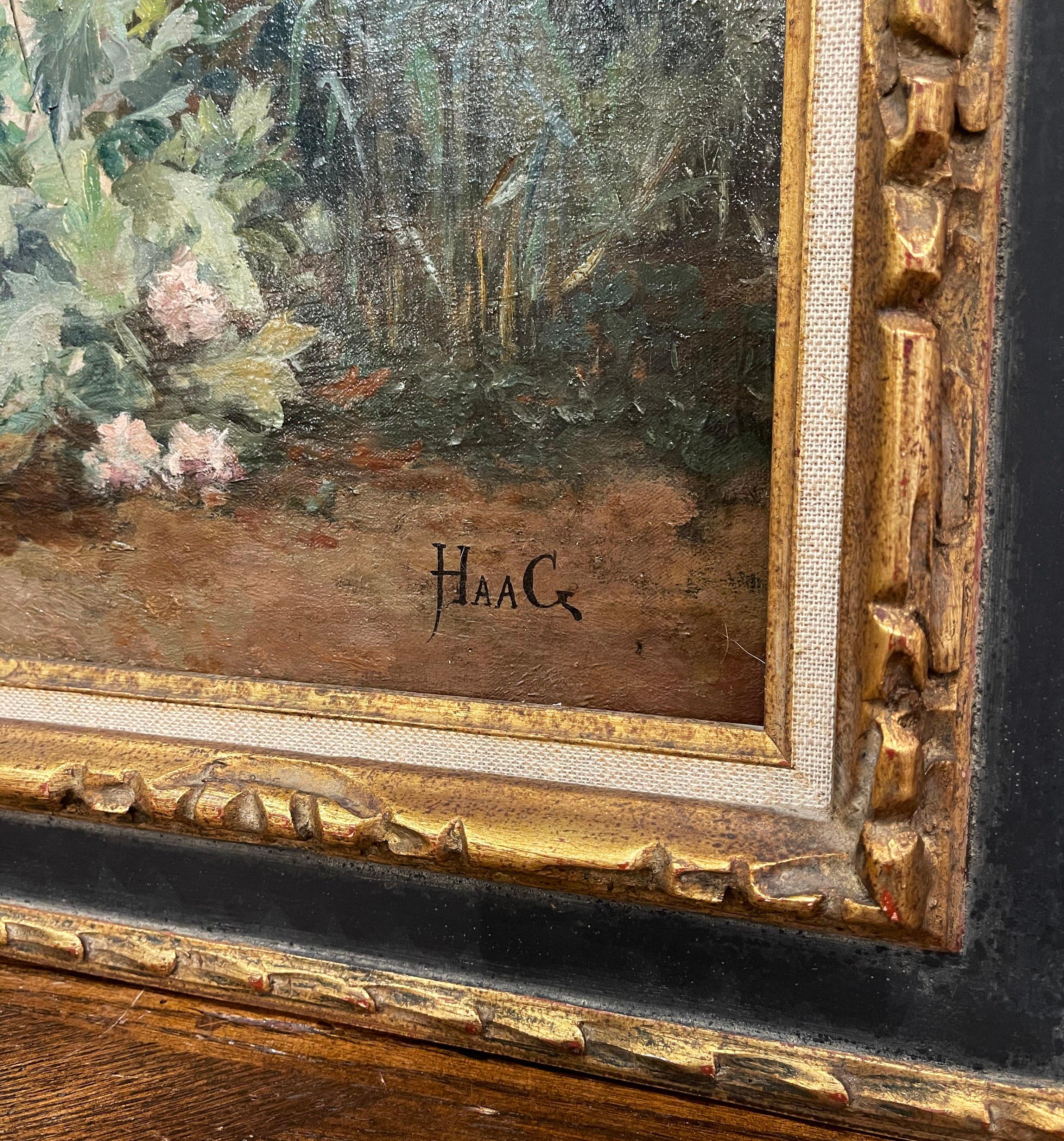 19th Century French Oil on Canvas Painting in Carved Frame Signed Haag In Excellent Condition In Dallas, TX