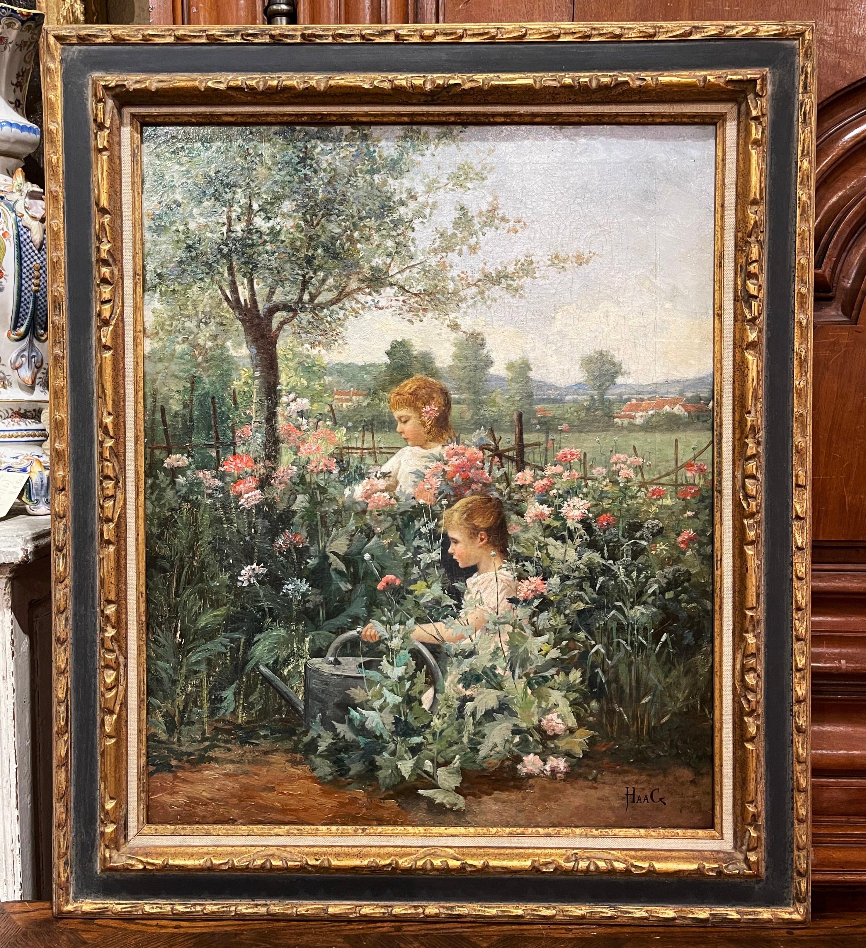 19th Century French Oil on Canvas Painting in Carved Frame Signed Haag 1