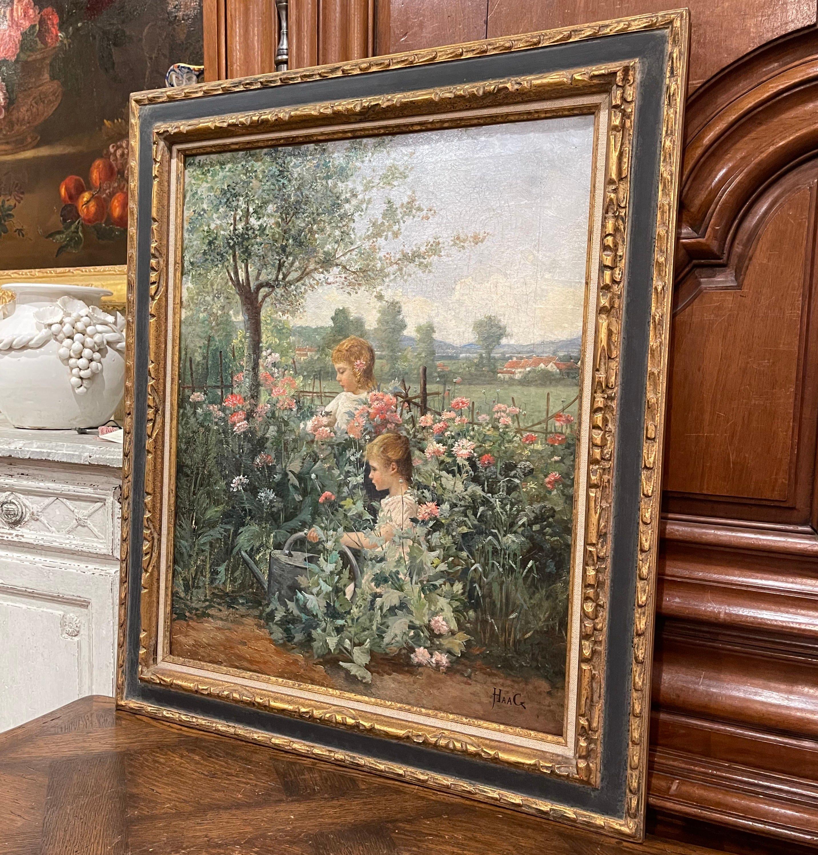 19th Century French Oil on Canvas Painting in Carved Frame Signed Haag 5