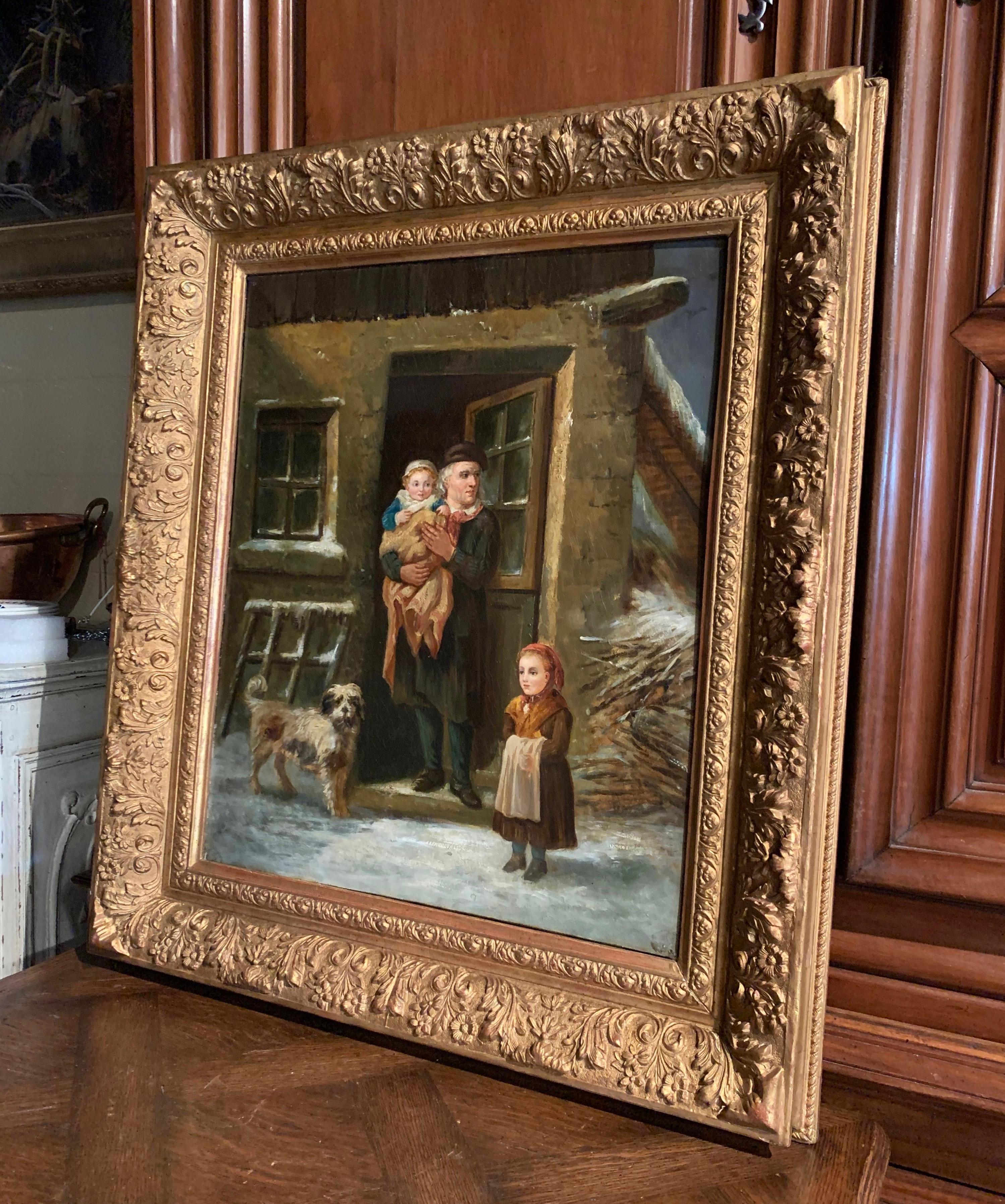 19th Century French Oil on Canvas Painting in Carved Giltwood Frame For Sale 3
