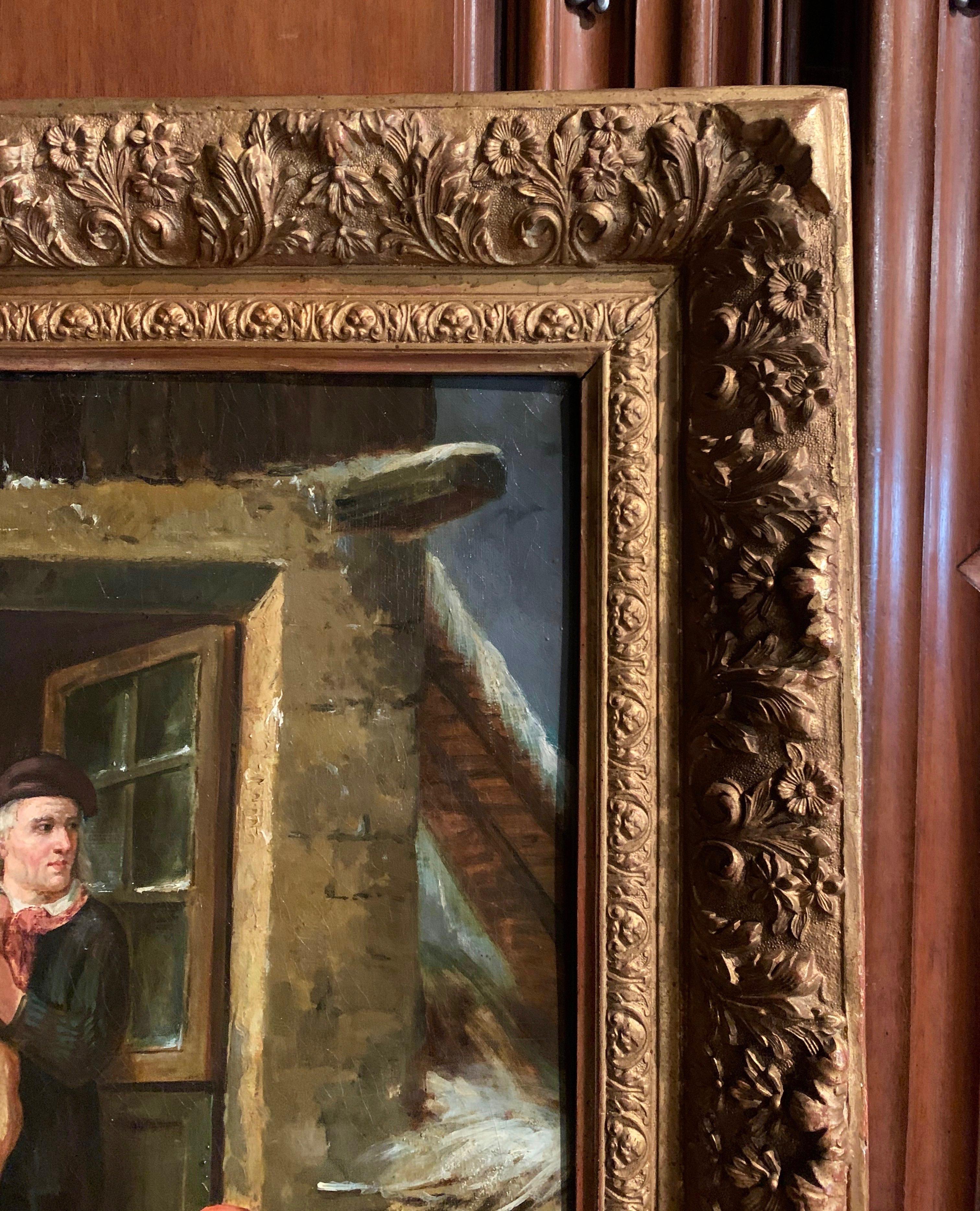 Französisches Gemälde des 19. Jahrhunderts, Öl auf Leinwand, in geschnitztem Rahmen aus vergoldetem Holz im Angebot 5