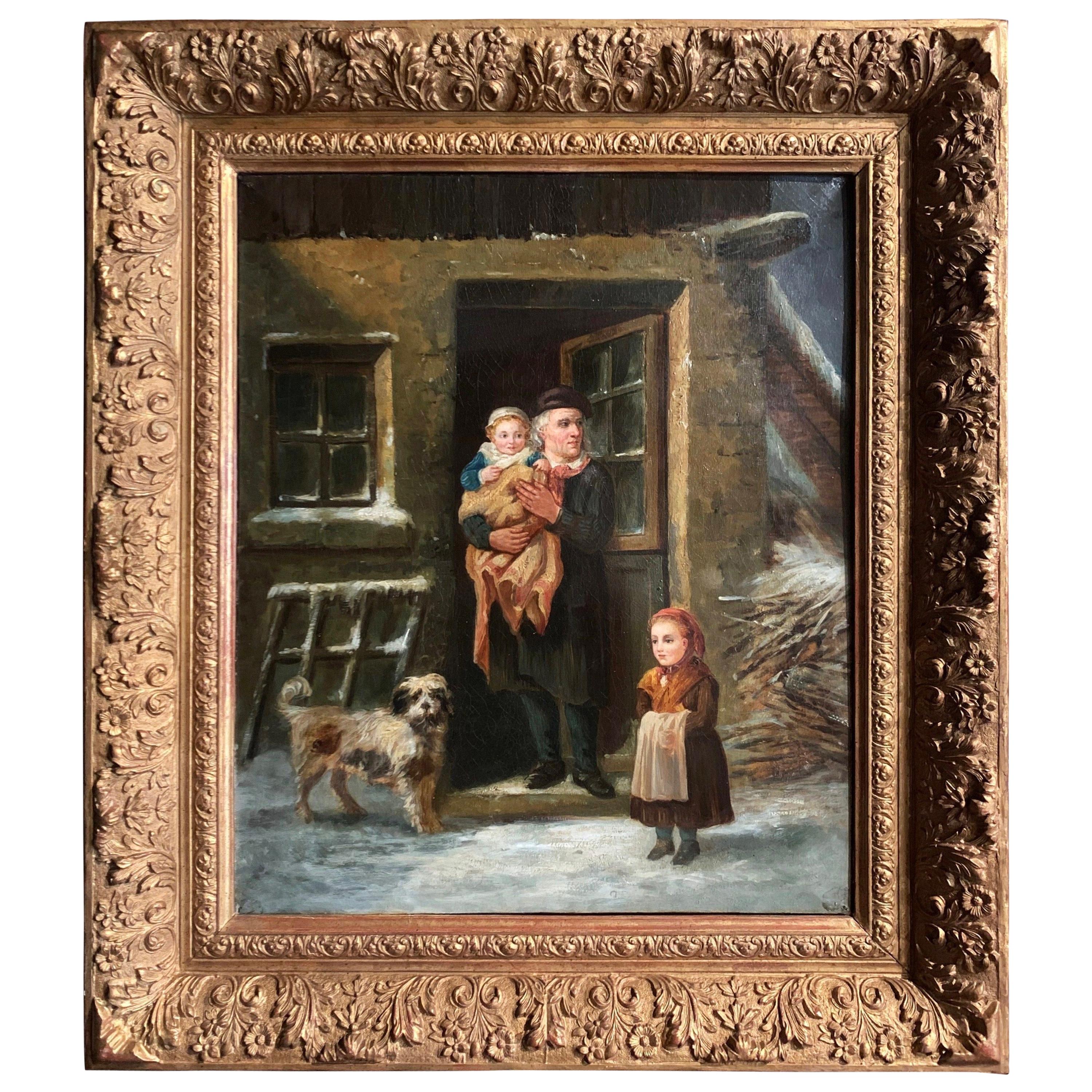 19th Century French Oil on Canvas Painting in Carved Giltwood Frame