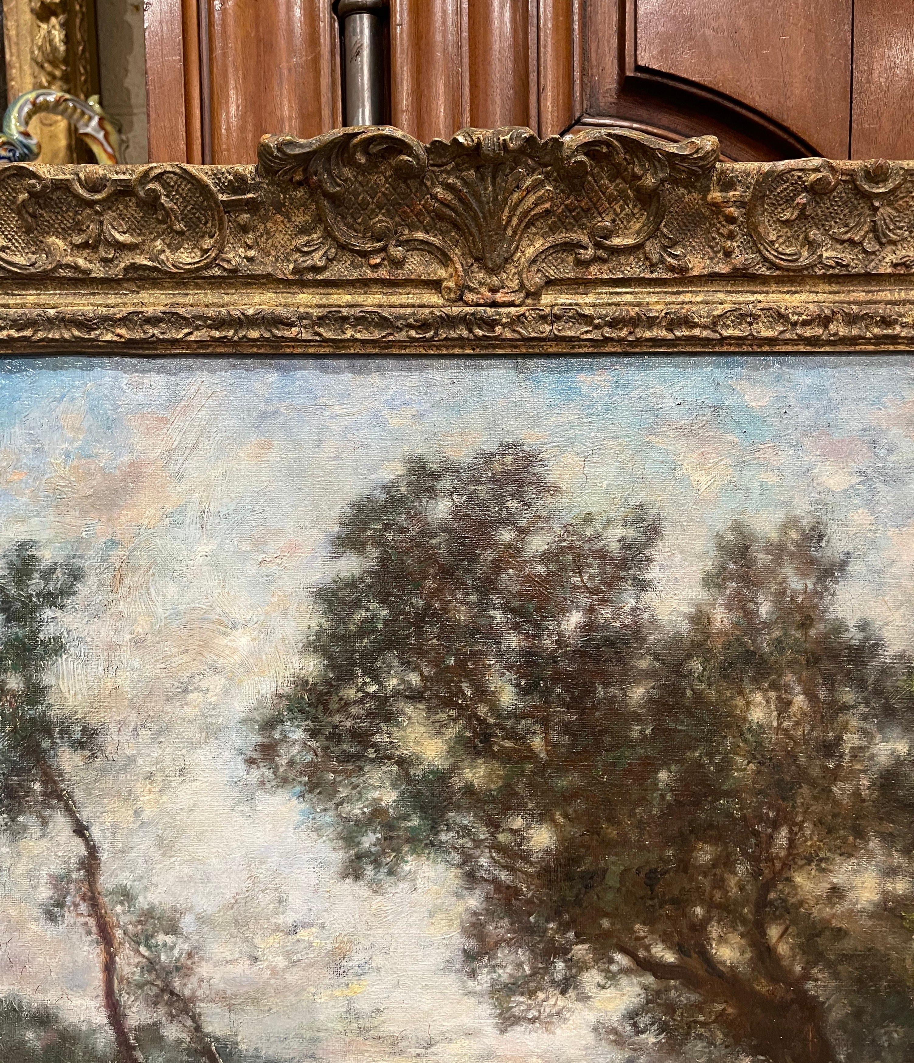 Peinture à l'huile sur toile française du 19ème siècle dans un cadre doré dans le style de Corot en vente 4