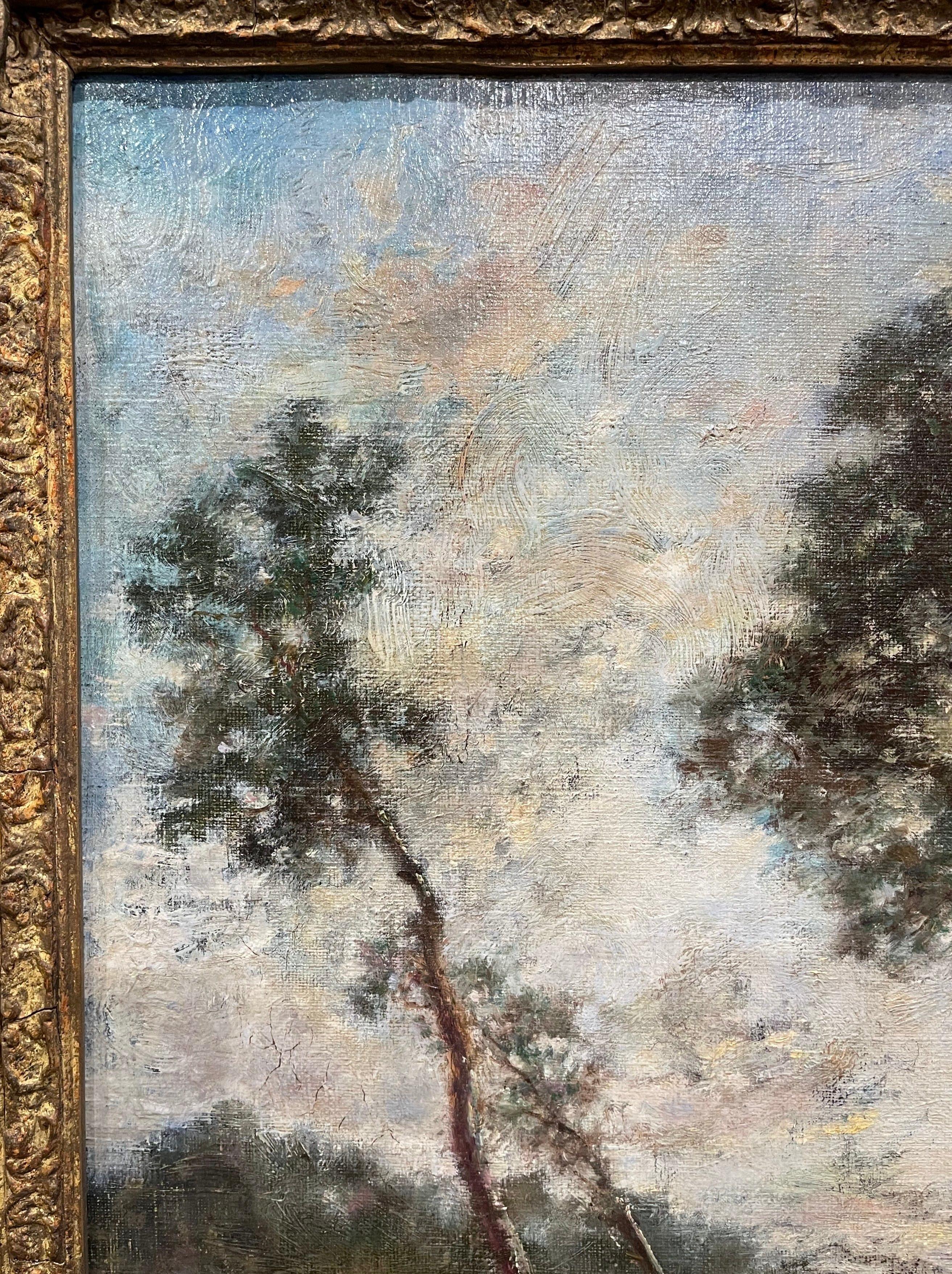 Peinture à l'huile sur toile française du 19ème siècle dans un cadre doré dans le style de Corot en vente 6