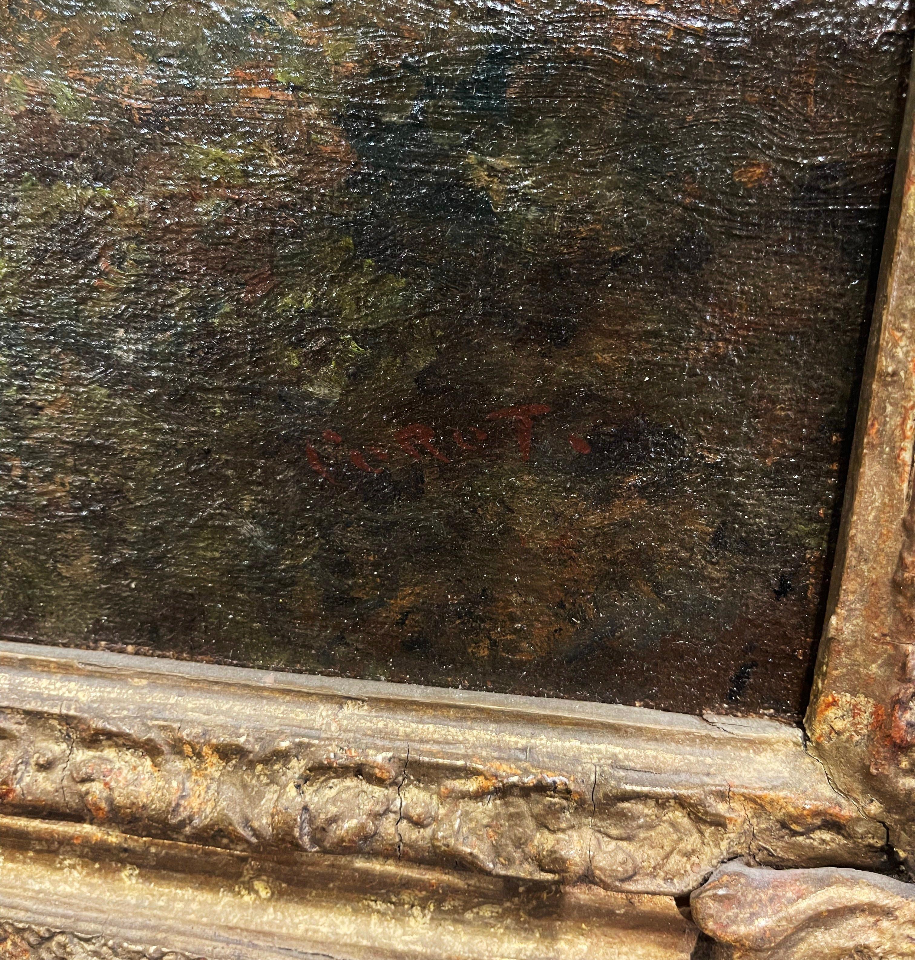 Peinture à l'huile sur toile française du 19ème siècle dans un cadre doré dans le style de Corot Excellent état - En vente à Dallas, TX