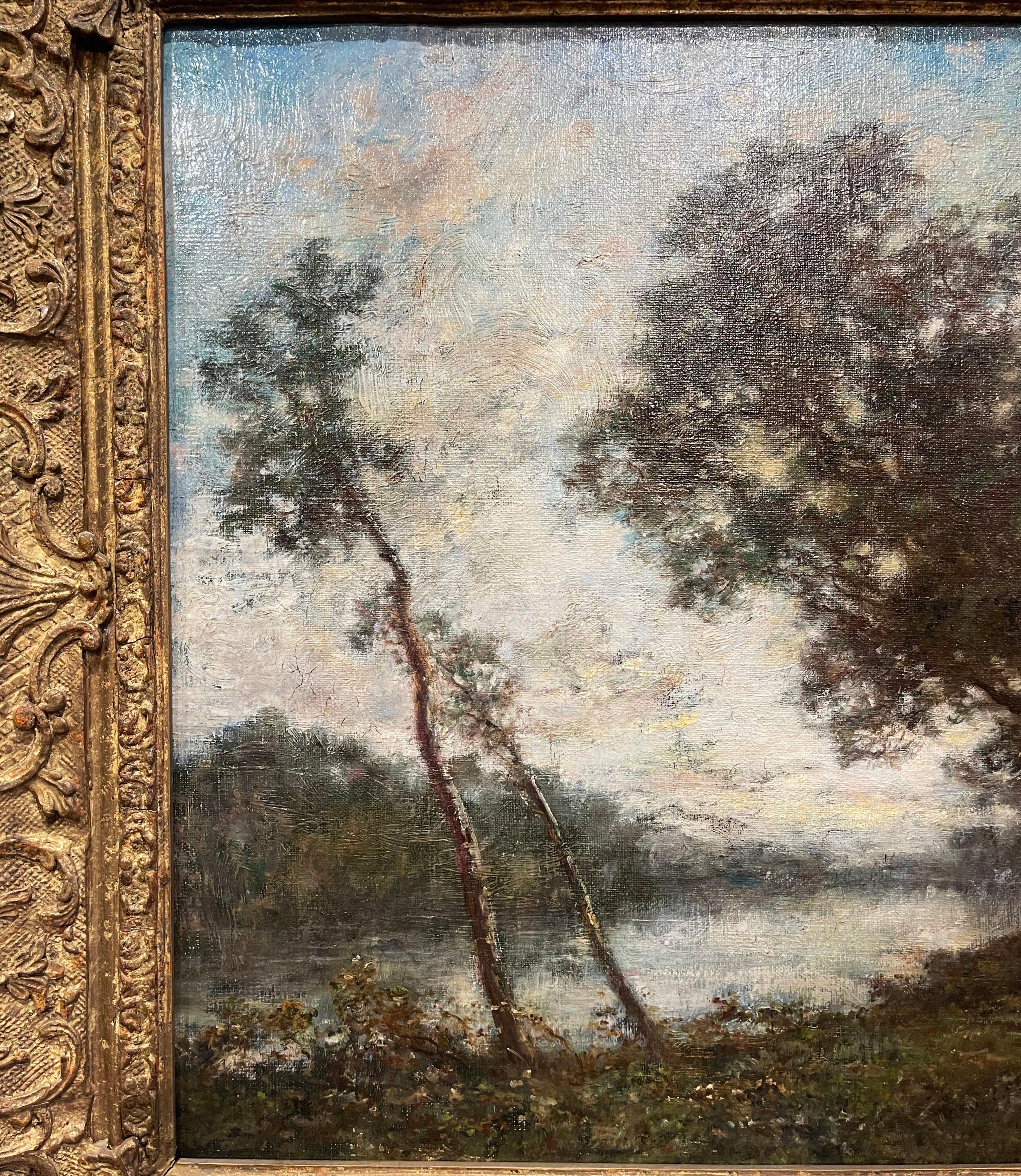 19th Century French Oil on Canvas Painting in Gilt Frame in the Style of Corot For Sale 5