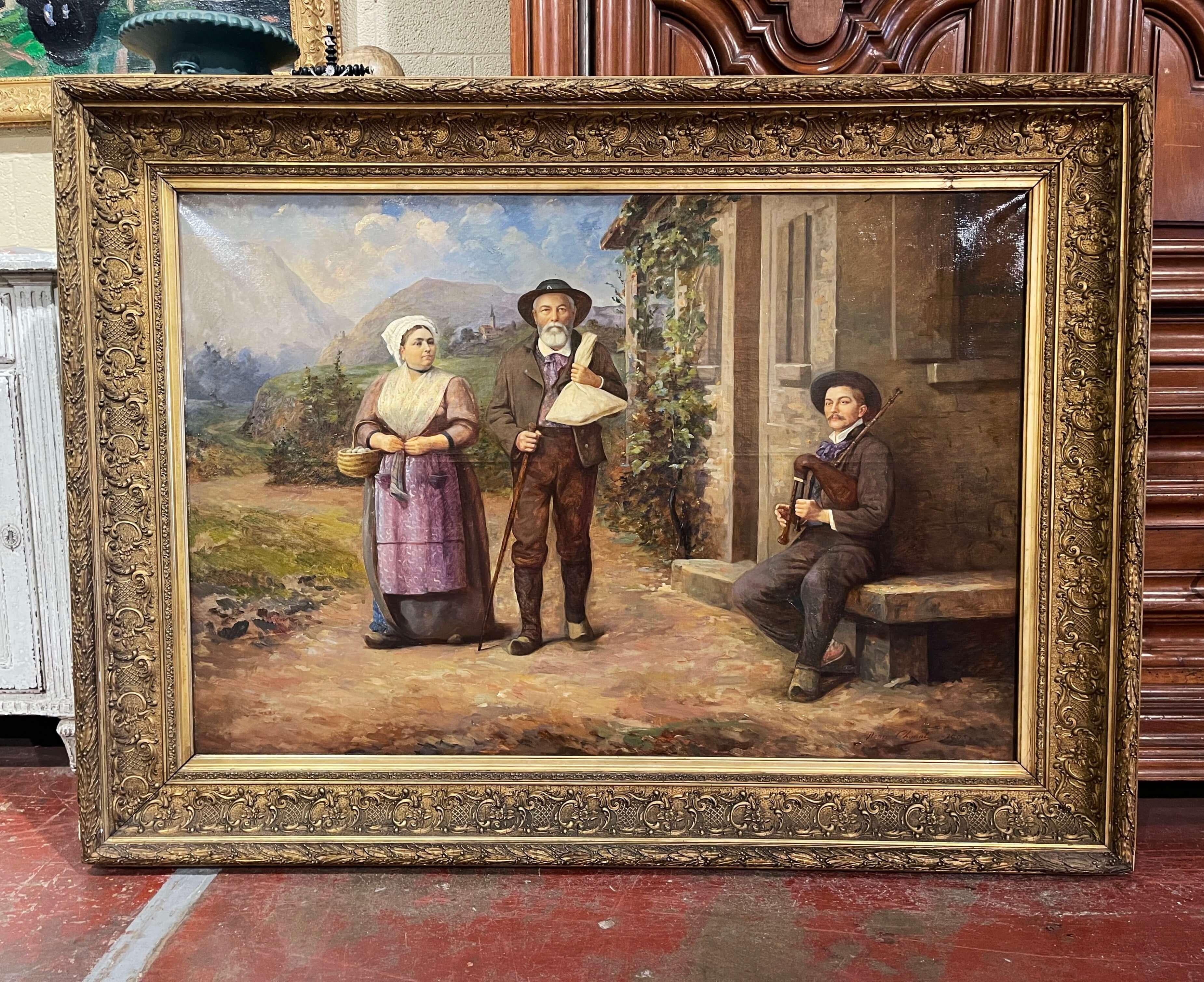 20th Century 19th Century, French Oil on Canvas Painting in Gilt Frame Signed Chanut, 1903   For Sale