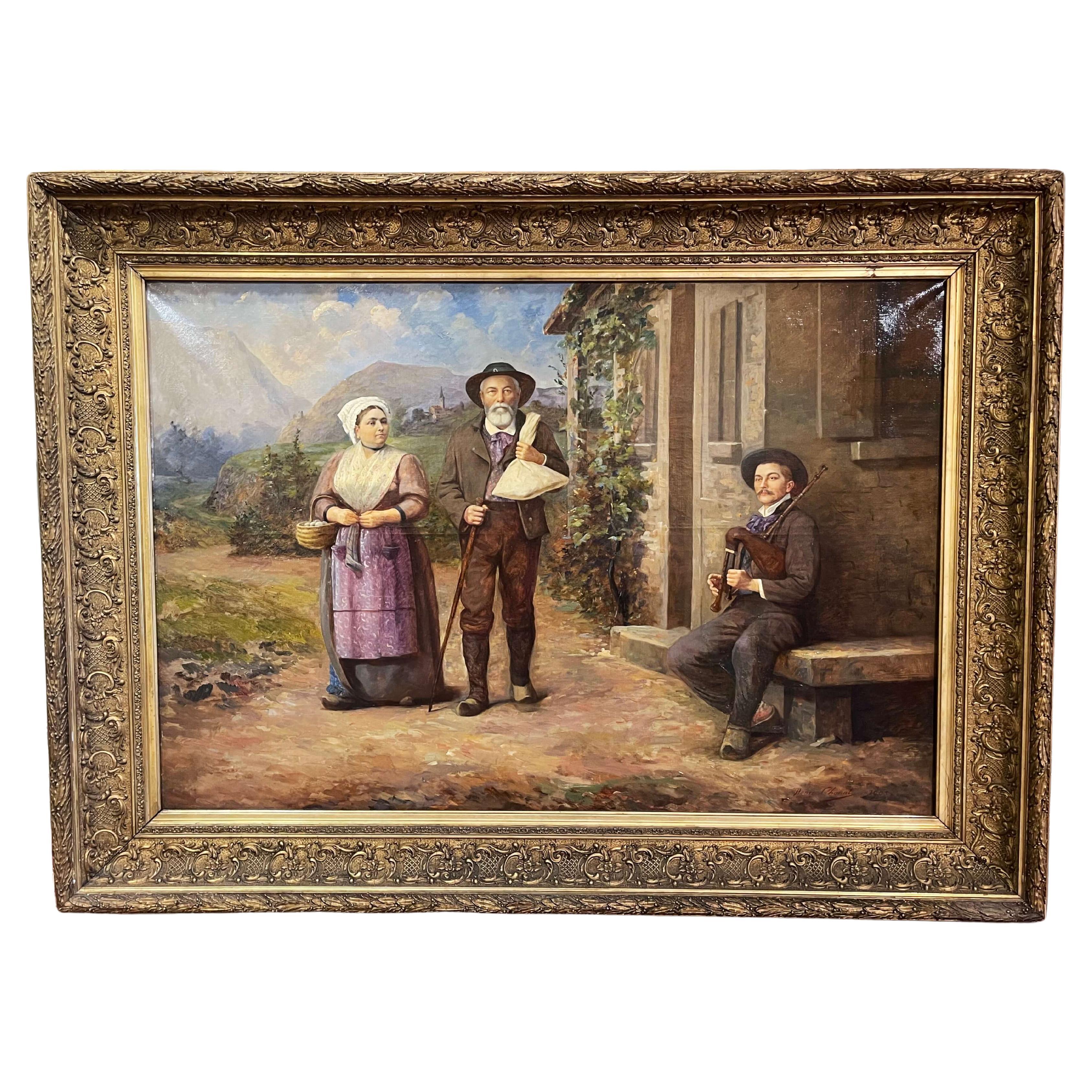 19th Century French Signed Oil on Canvas Painting in Carved Gilt Frame