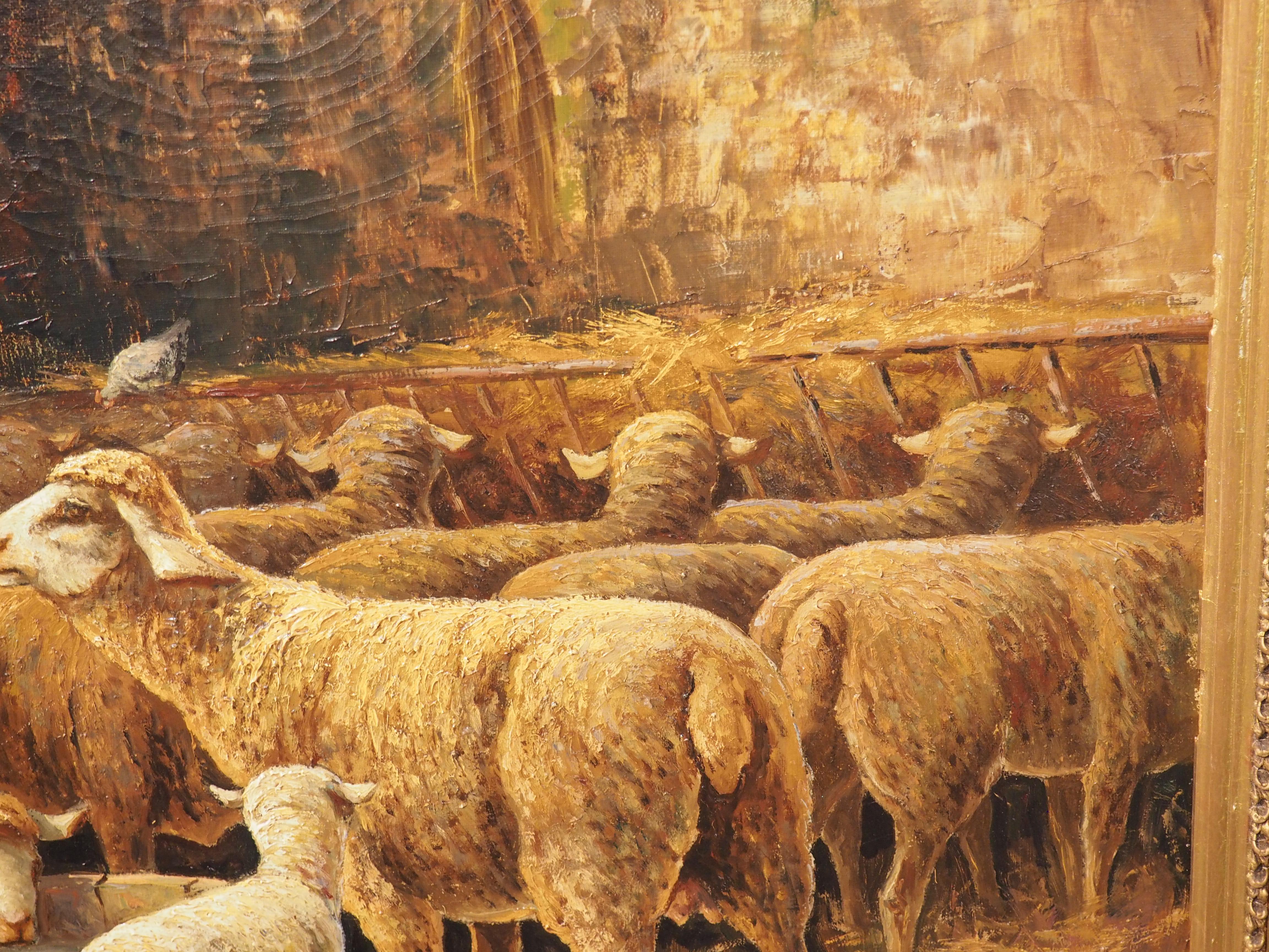 Französisches Gemälde des 19. Jahrhunderts, Öl auf Leinwand, „In the Sheepfold“, signiert Lecler im Angebot 5