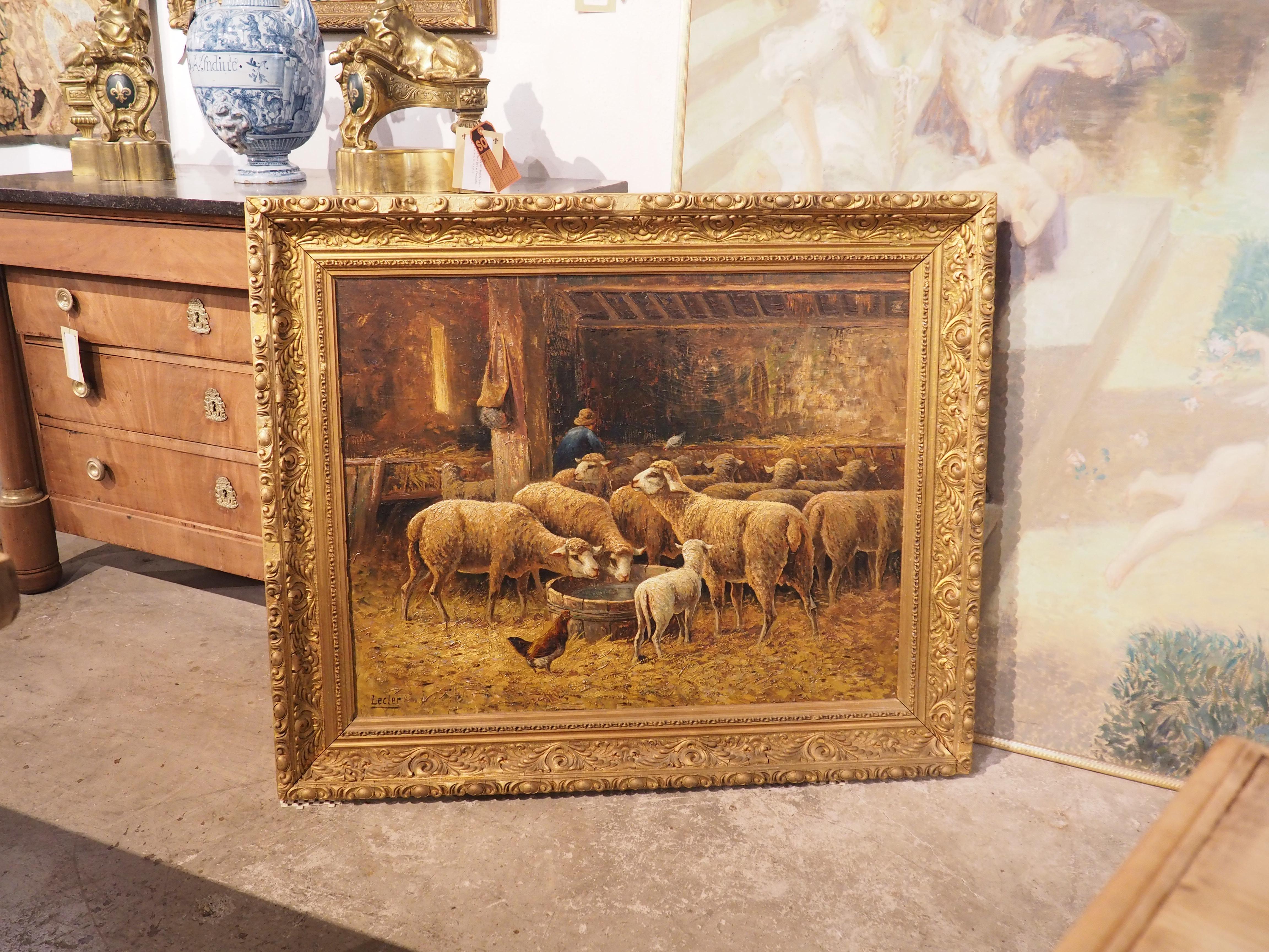 Französisches Gemälde des 19. Jahrhunderts, Öl auf Leinwand, „In the Sheepfold“, signiert Lecler im Angebot 9