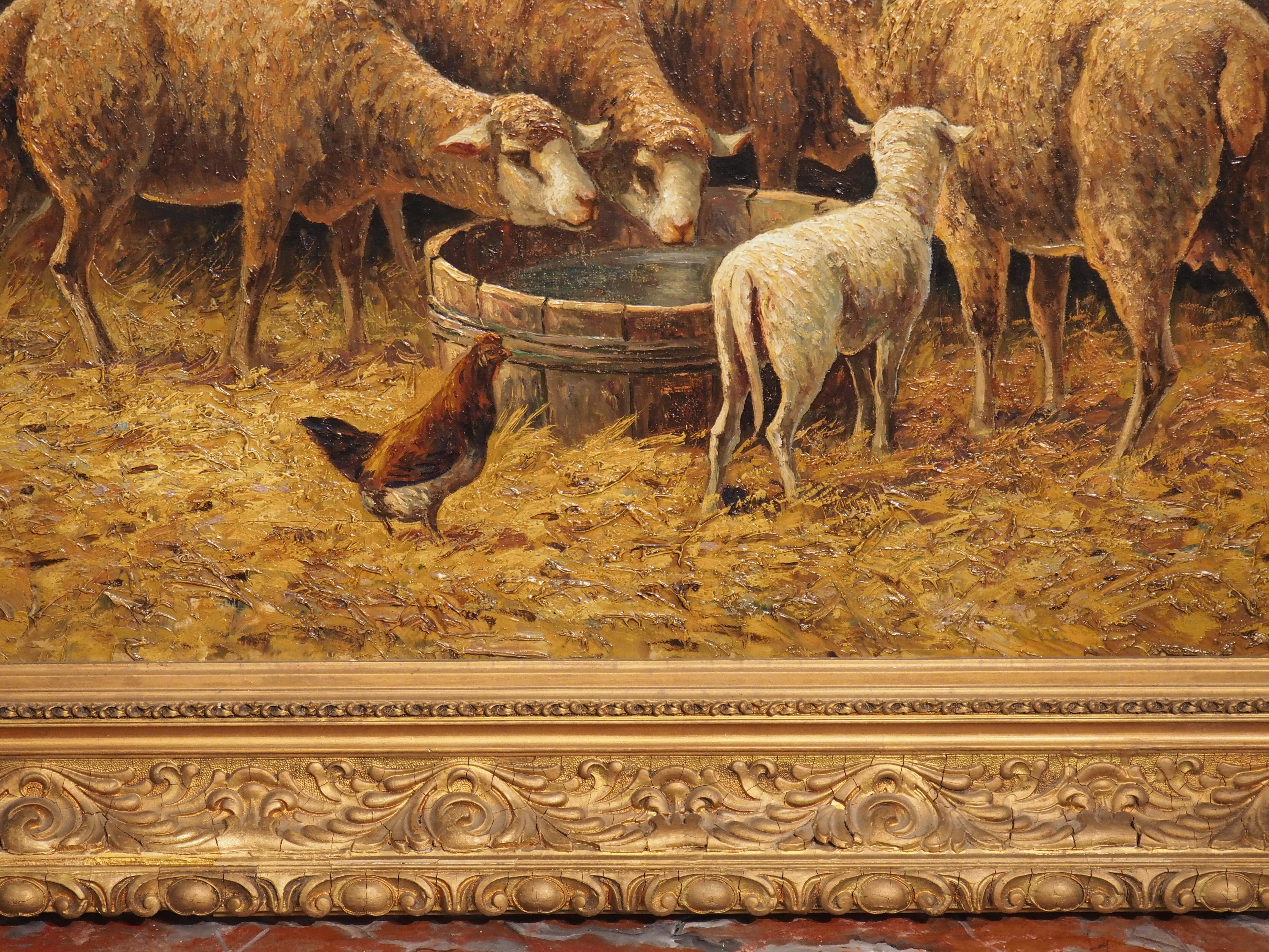 Französisches Gemälde des 19. Jahrhunderts, Öl auf Leinwand, „In the Sheepfold“, signiert Lecler im Angebot 11