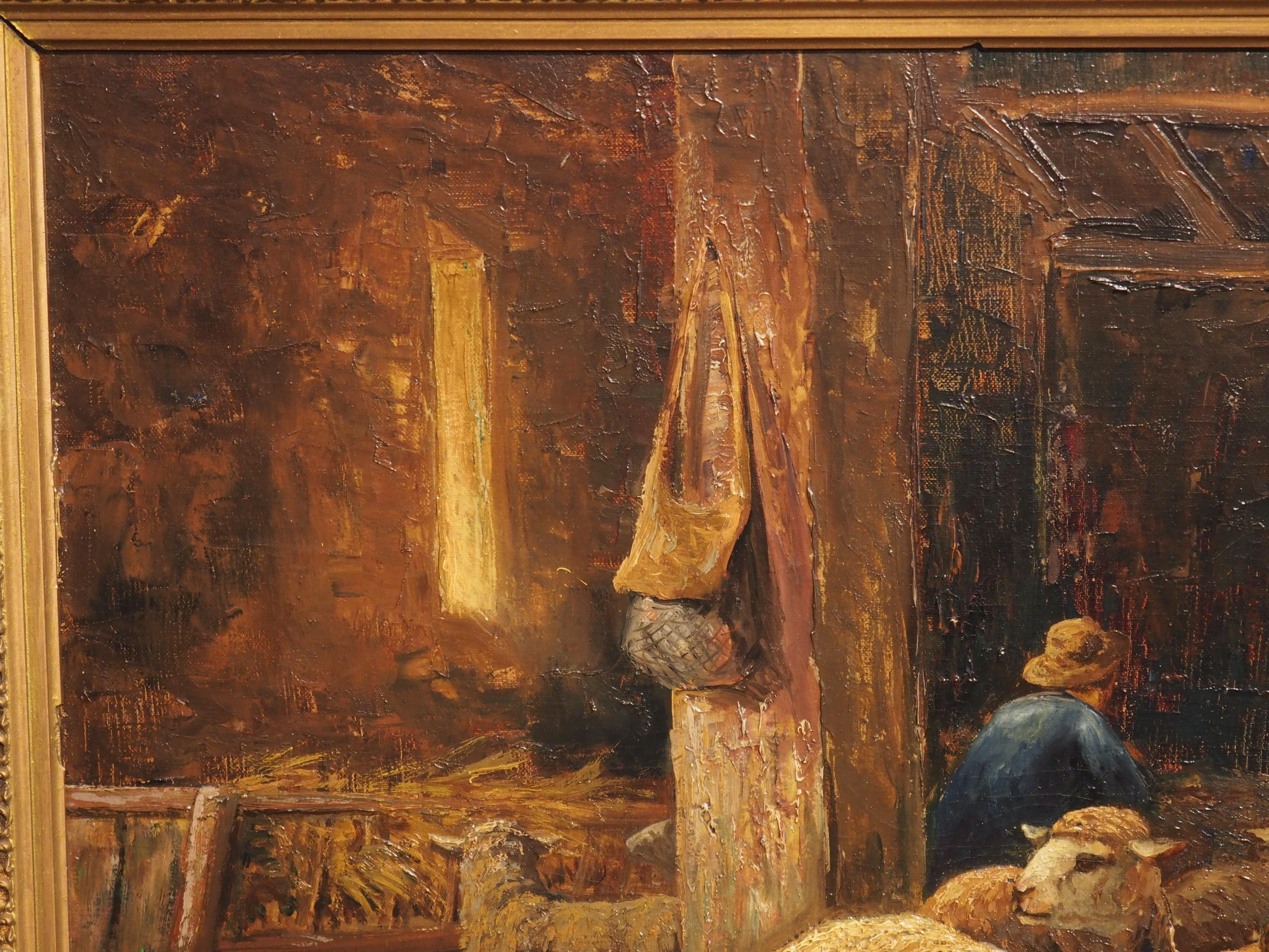 Französisches Gemälde des 19. Jahrhunderts, Öl auf Leinwand, „In the Sheepfold“, signiert Lecler im Angebot 12
