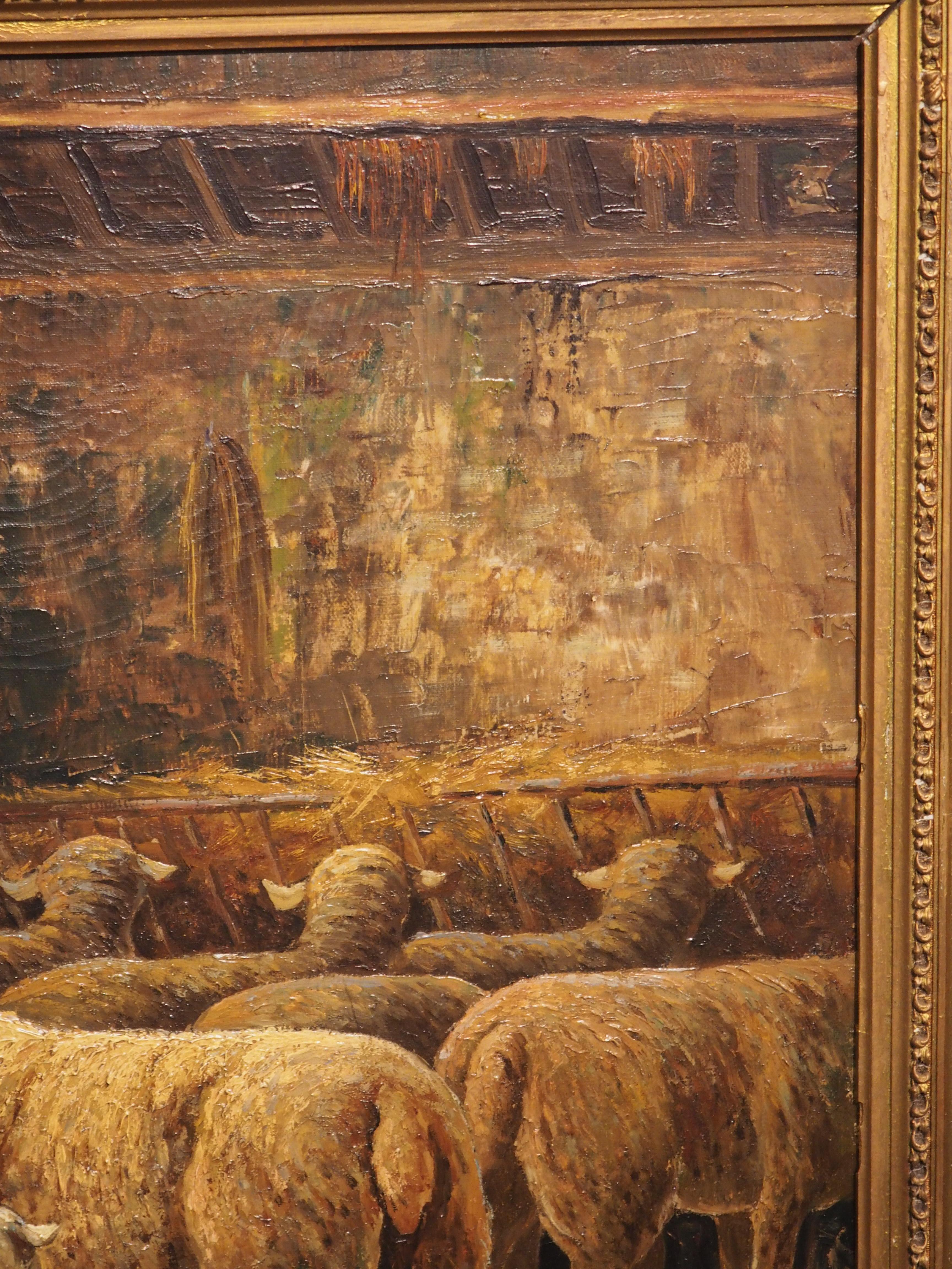 Französisches Gemälde des 19. Jahrhunderts, Öl auf Leinwand, „In the Sheepfold“, signiert Lecler im Angebot 13