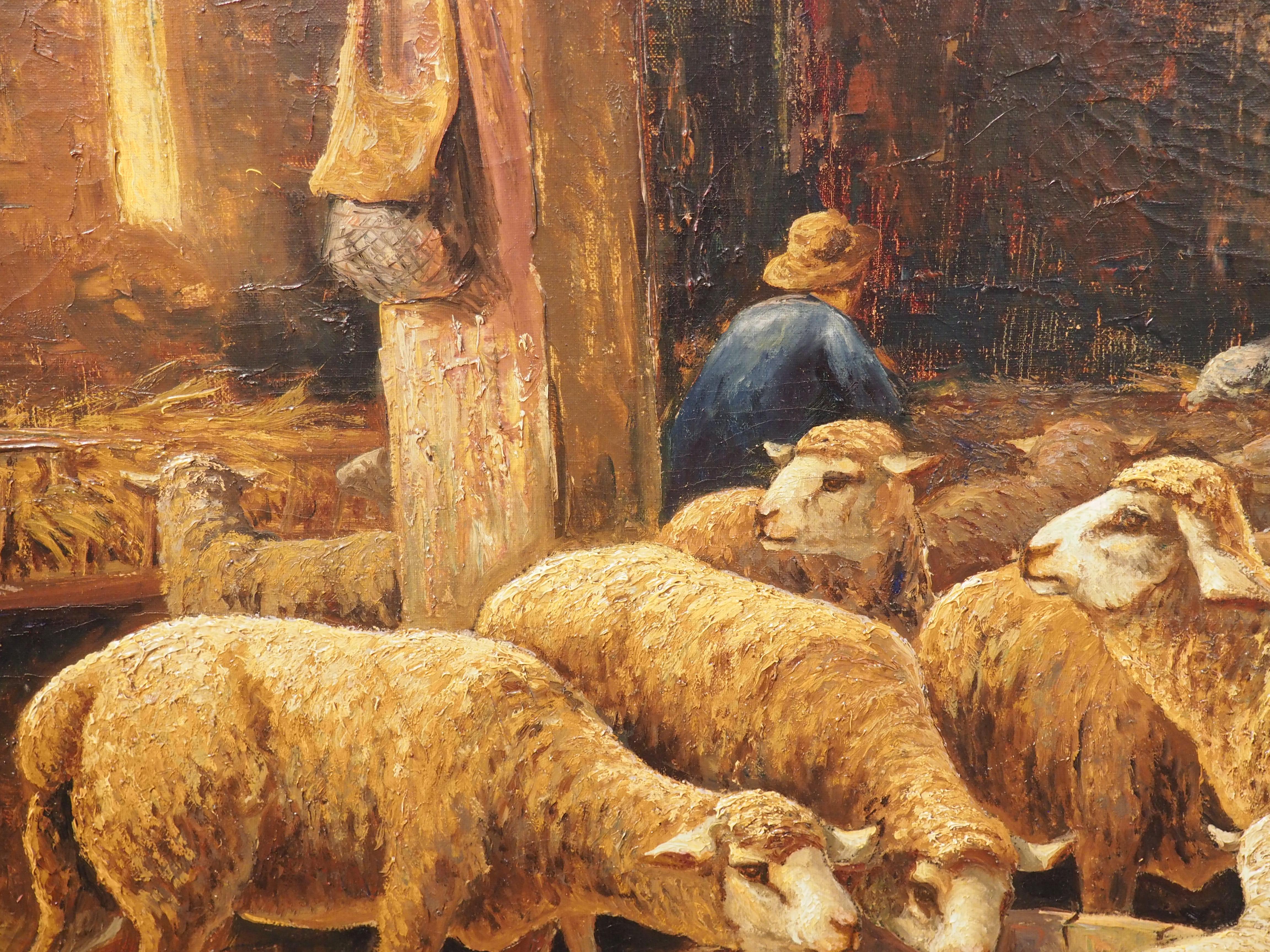 Französisches Gemälde des 19. Jahrhunderts, Öl auf Leinwand, „In the Sheepfold“, signiert Lecler im Angebot 4