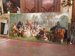 Peinture à l'huile sur toile française du 19ème siècle « La Halte de Chasse » d'après C. Van Loo
