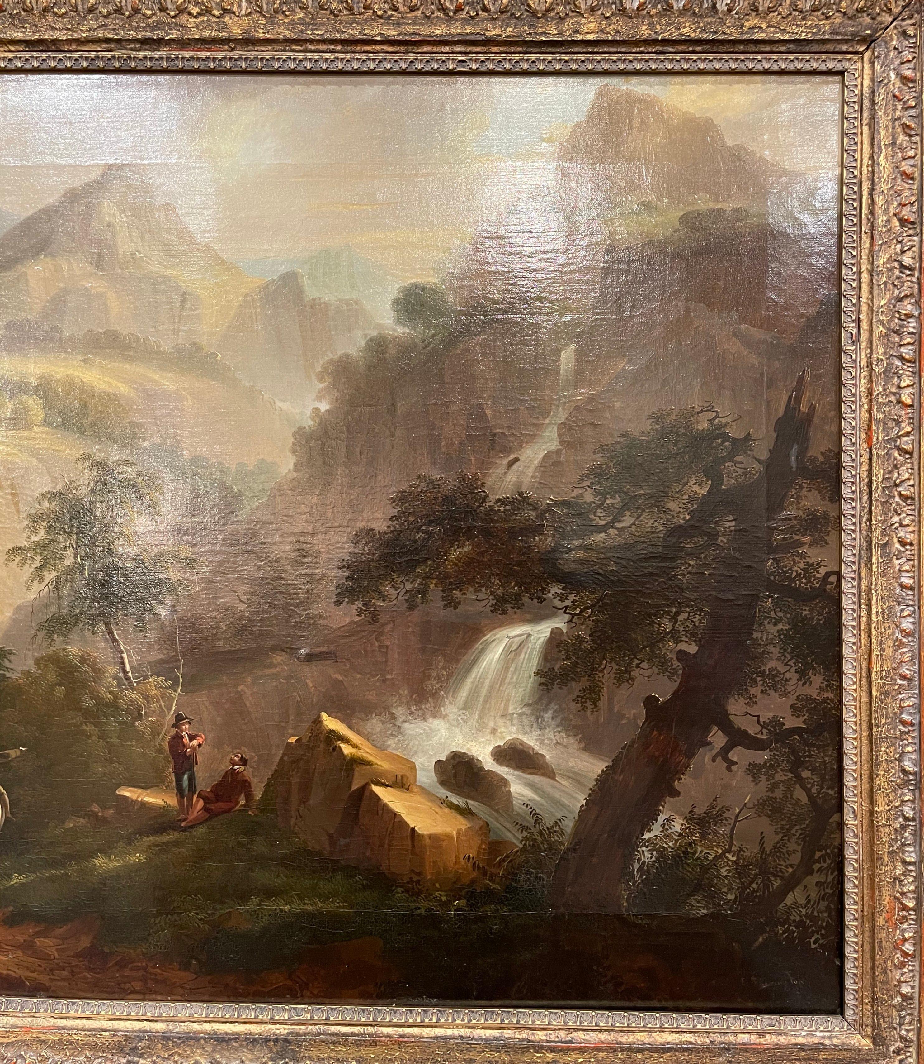 Hand-Carved 19th Century French Oil on Canvas Pastoral Painting in Carved Gilt Frame Signed