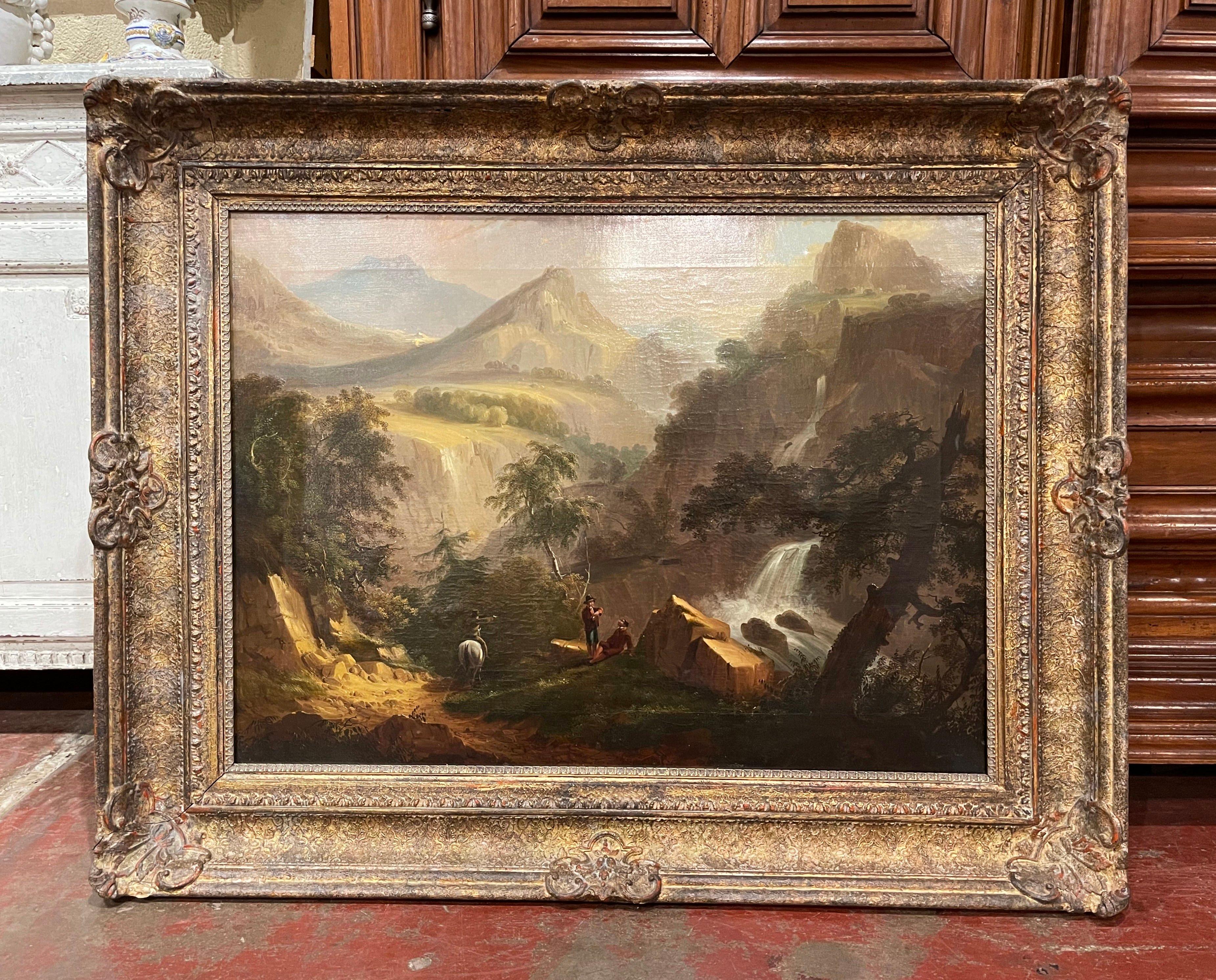 19th Century French Oil on Canvas Pastoral Painting in Carved Gilt Frame Signed In Excellent Condition In Dallas, TX