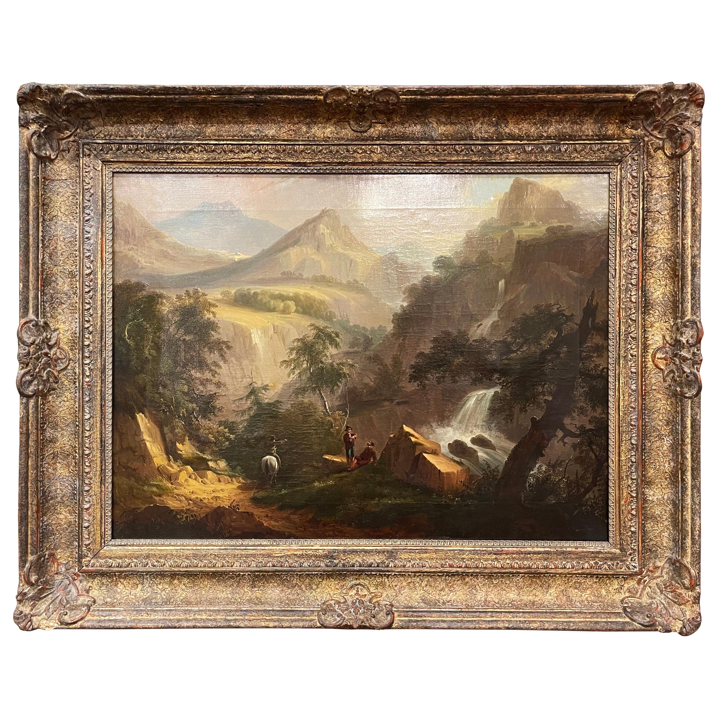 19th Century French Oil on Canvas Pastoral Painting in Carved Gilt Frame Signed