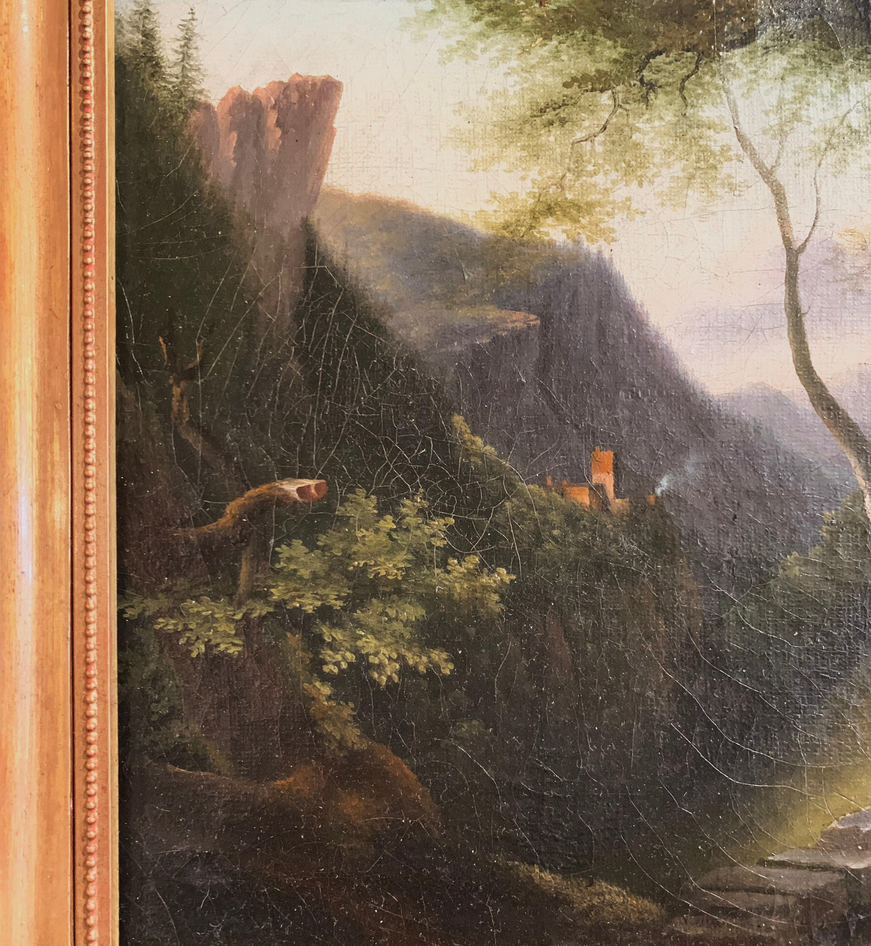 19th Century French Oil on Canvas Pastoral Scene Painting in Carved Gilt Frame In Excellent Condition In Dallas, TX