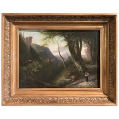 19th Century French Oil on Canvas Pastoral Scene Painting in Carved Gilt Frame