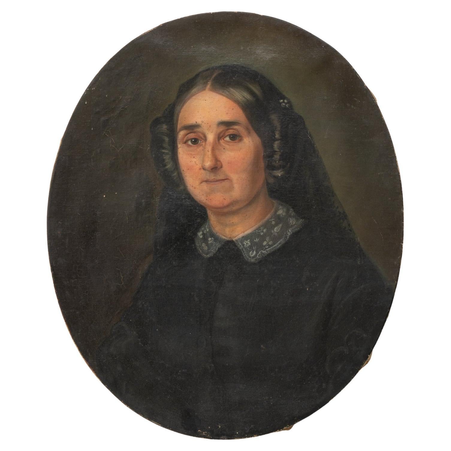 19th Century French Oil On Canvas Portrait Of Lady