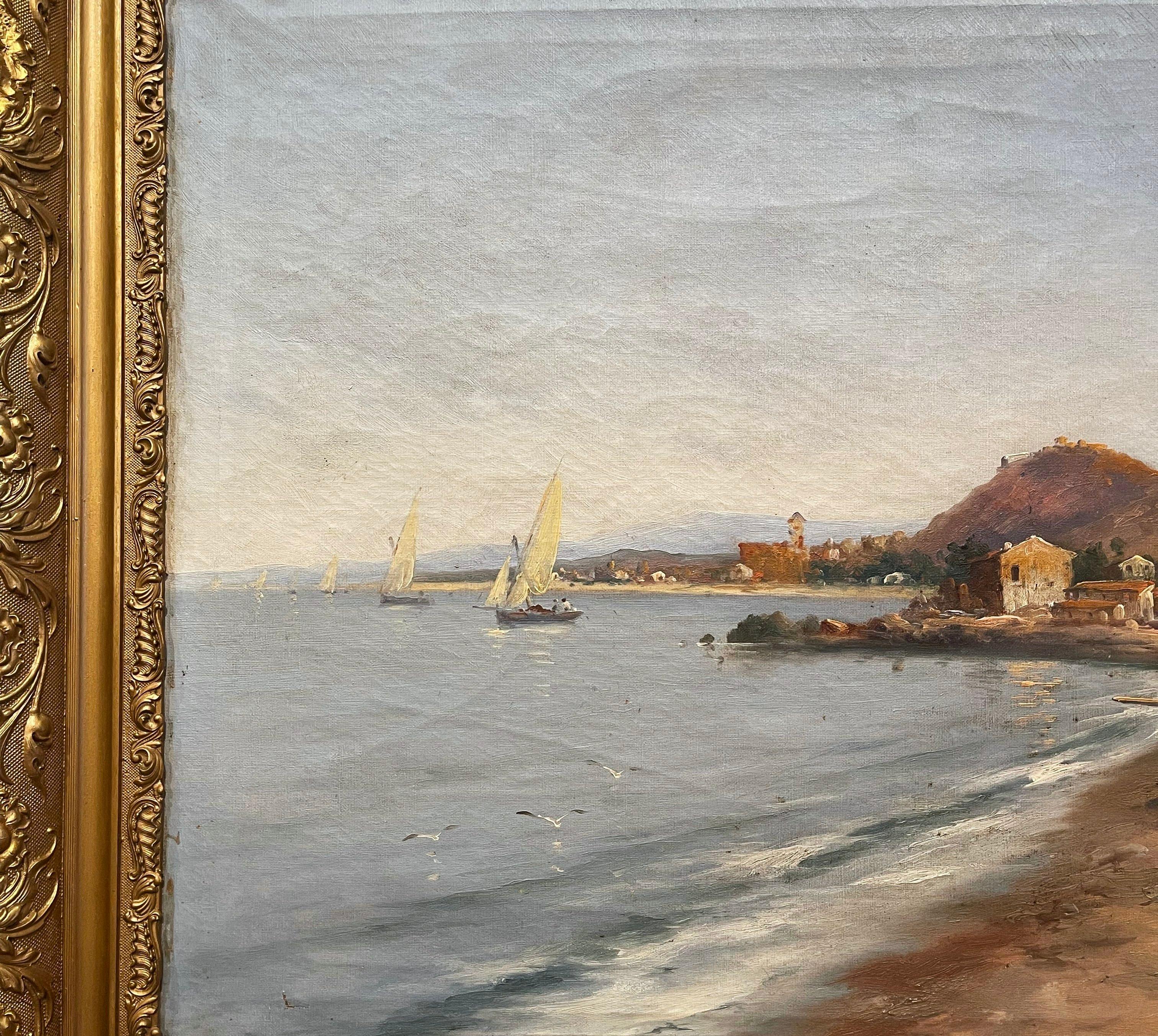 19th Century French Oil on Canvas Sea-Coat Painting in Gilt Frame Signed Esteve 2