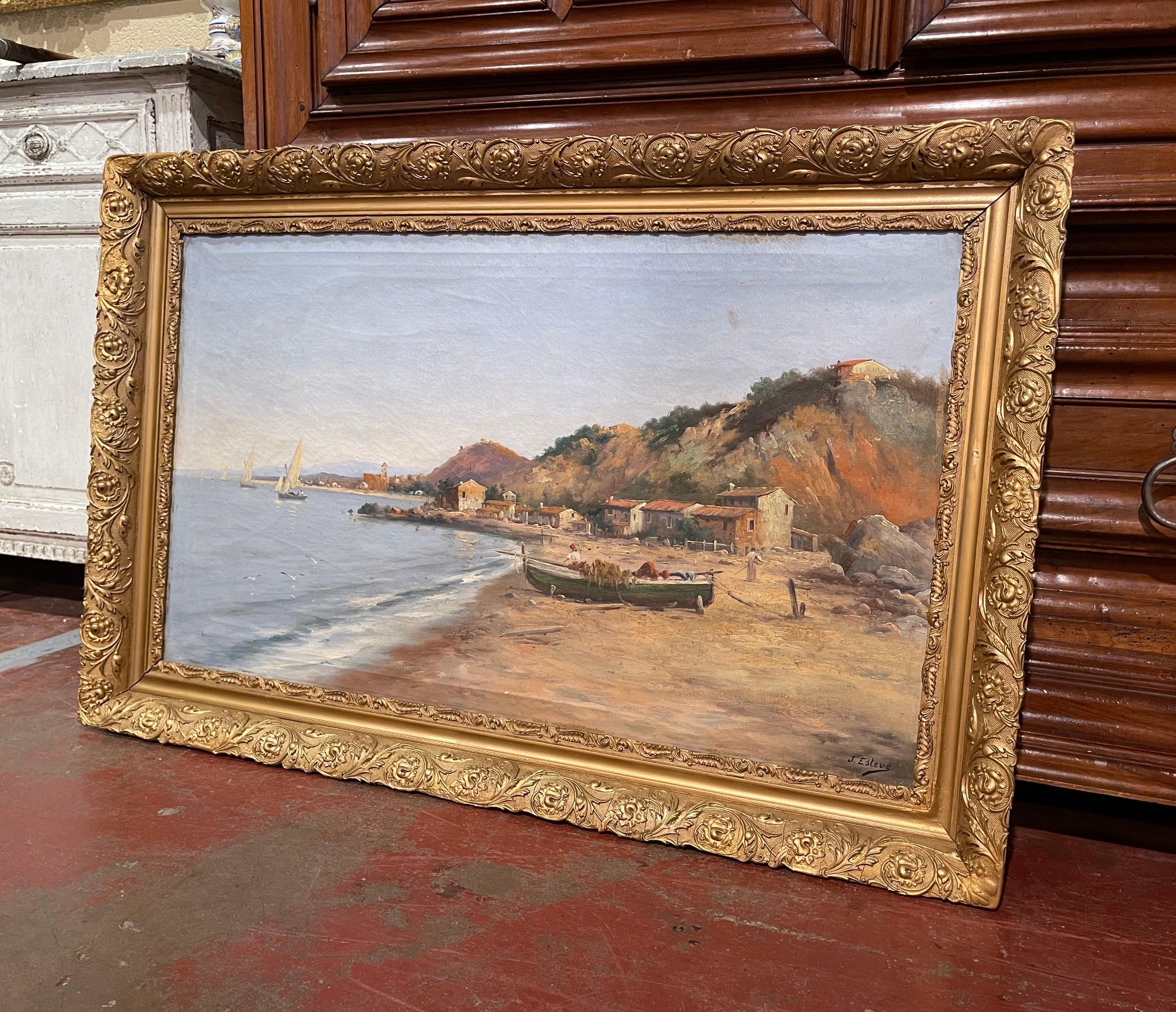 19th Century French Oil on Canvas Sea-Coat Painting in Gilt Frame Signed Esteve 6