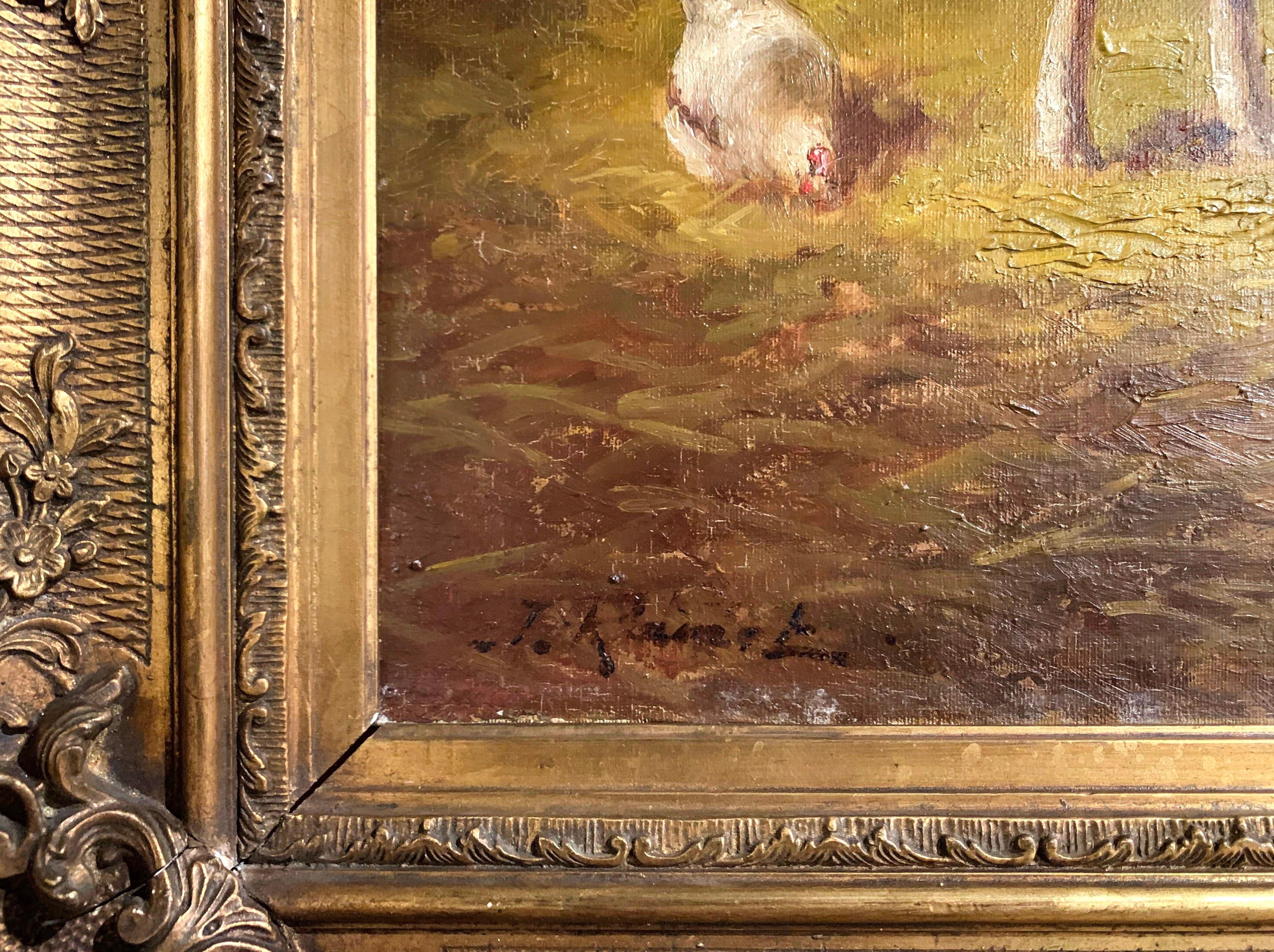 19th Century French Oil on Canvas Sheep Painting in Gilt Frame Signed J. Ramet In Excellent Condition In Dallas, TX