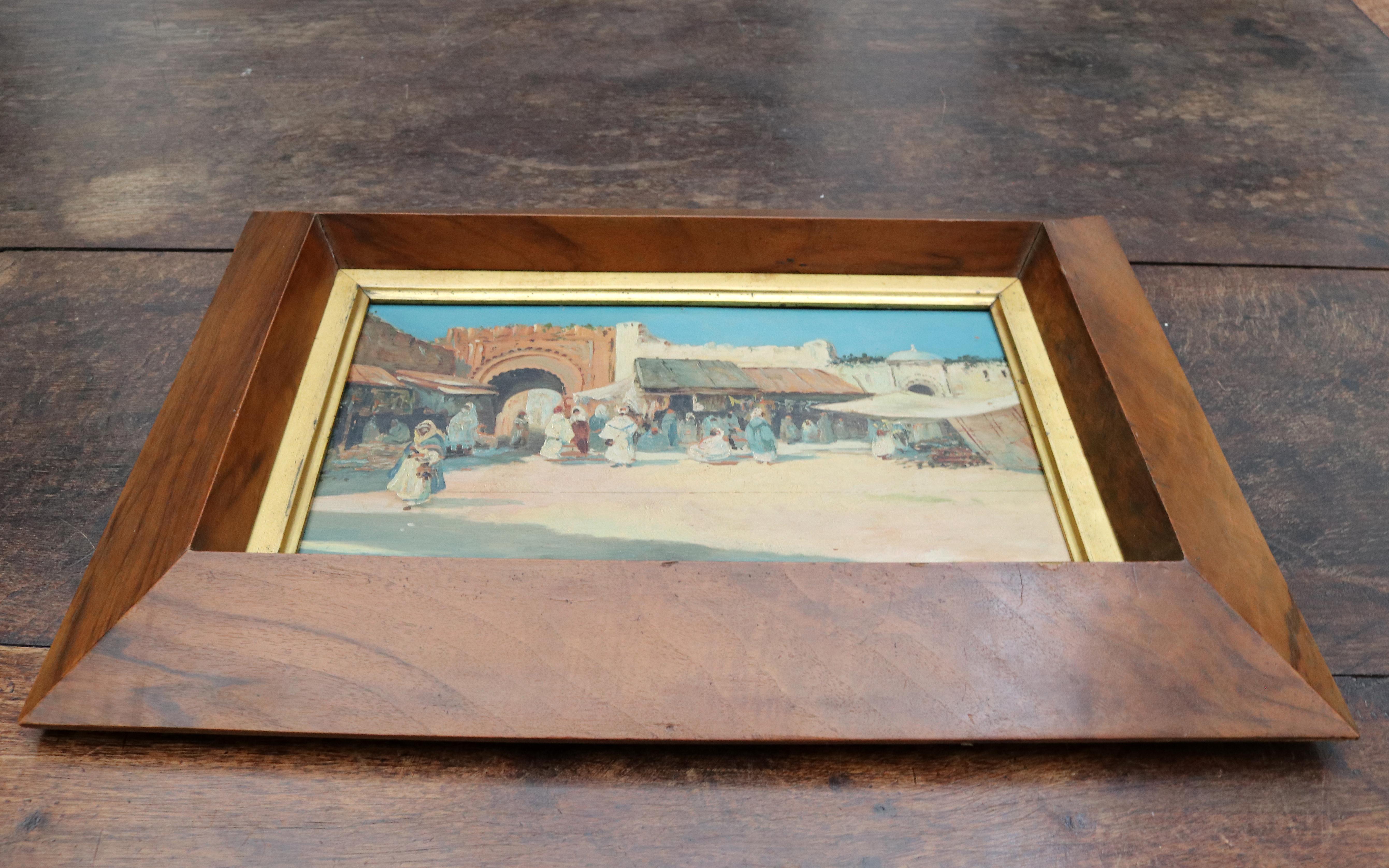 19th century French oil on wood orientalist painting with frame.

Dimensions with frame: 47 x 34 x 5.