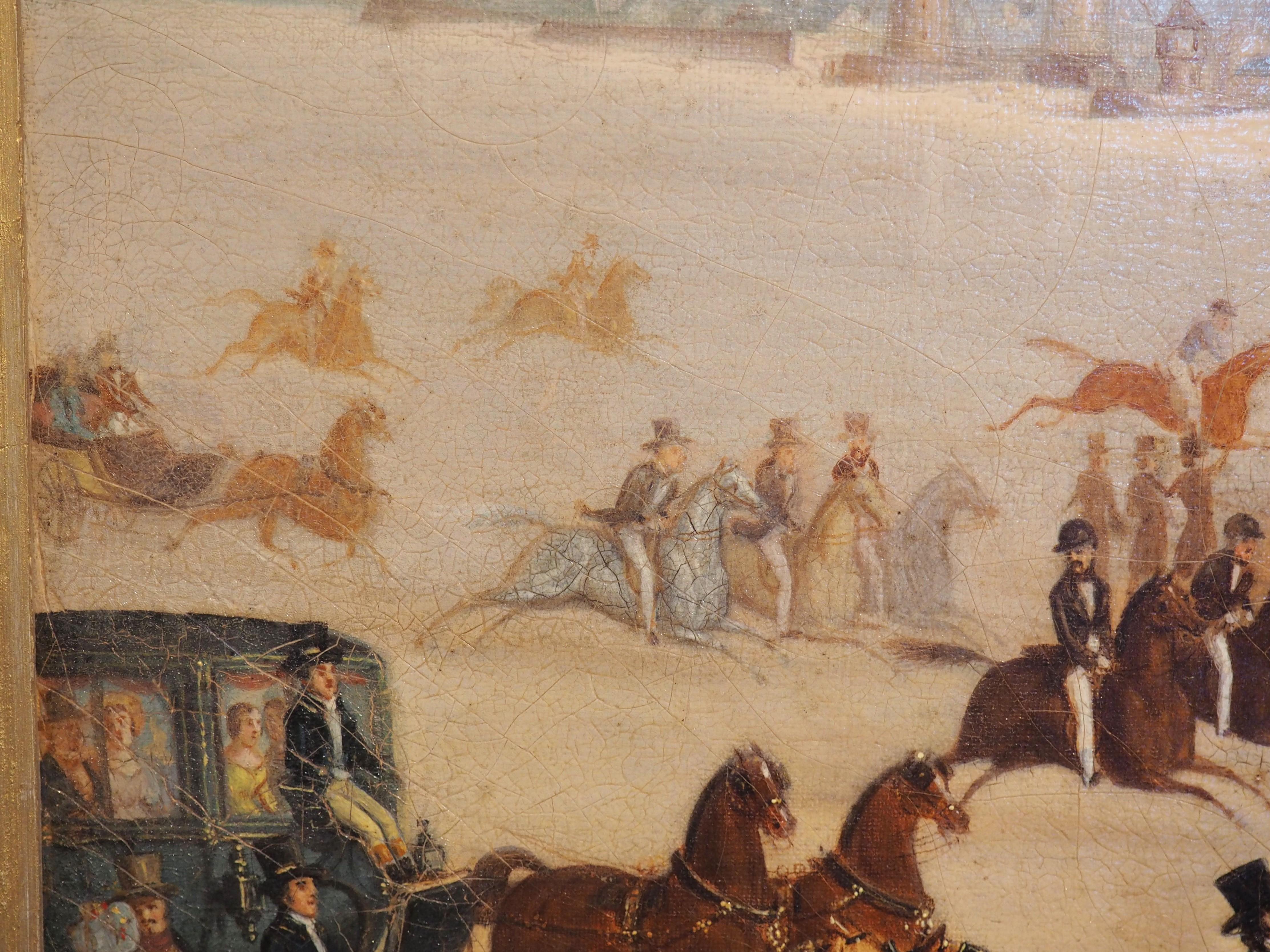19th Century French Oil Painting, Horse Racing on the Beaches of Saint-Malo For Sale 9