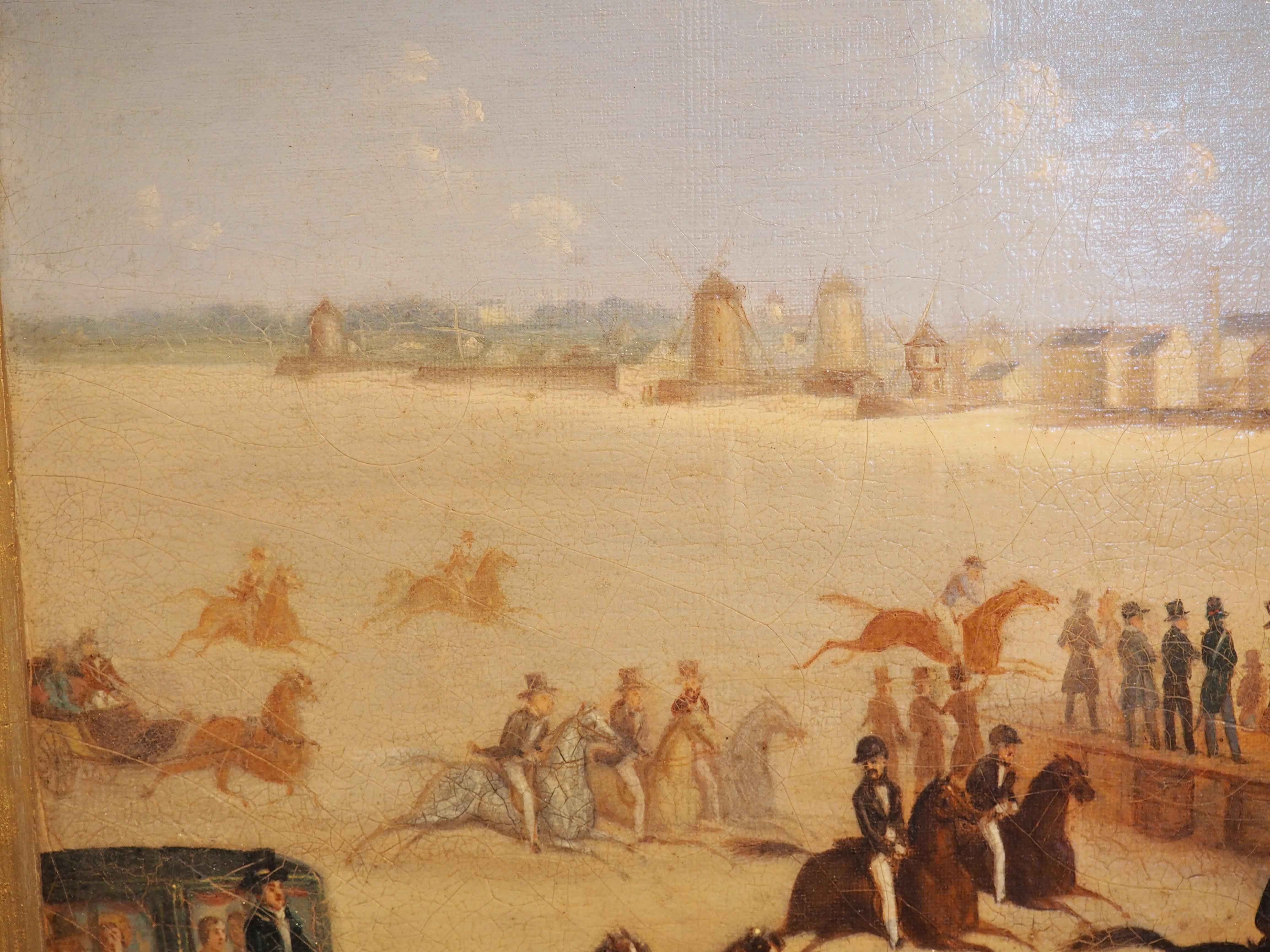 19th Century French Oil Painting, Horse Racing on the Beaches of Saint-Malo For Sale 11