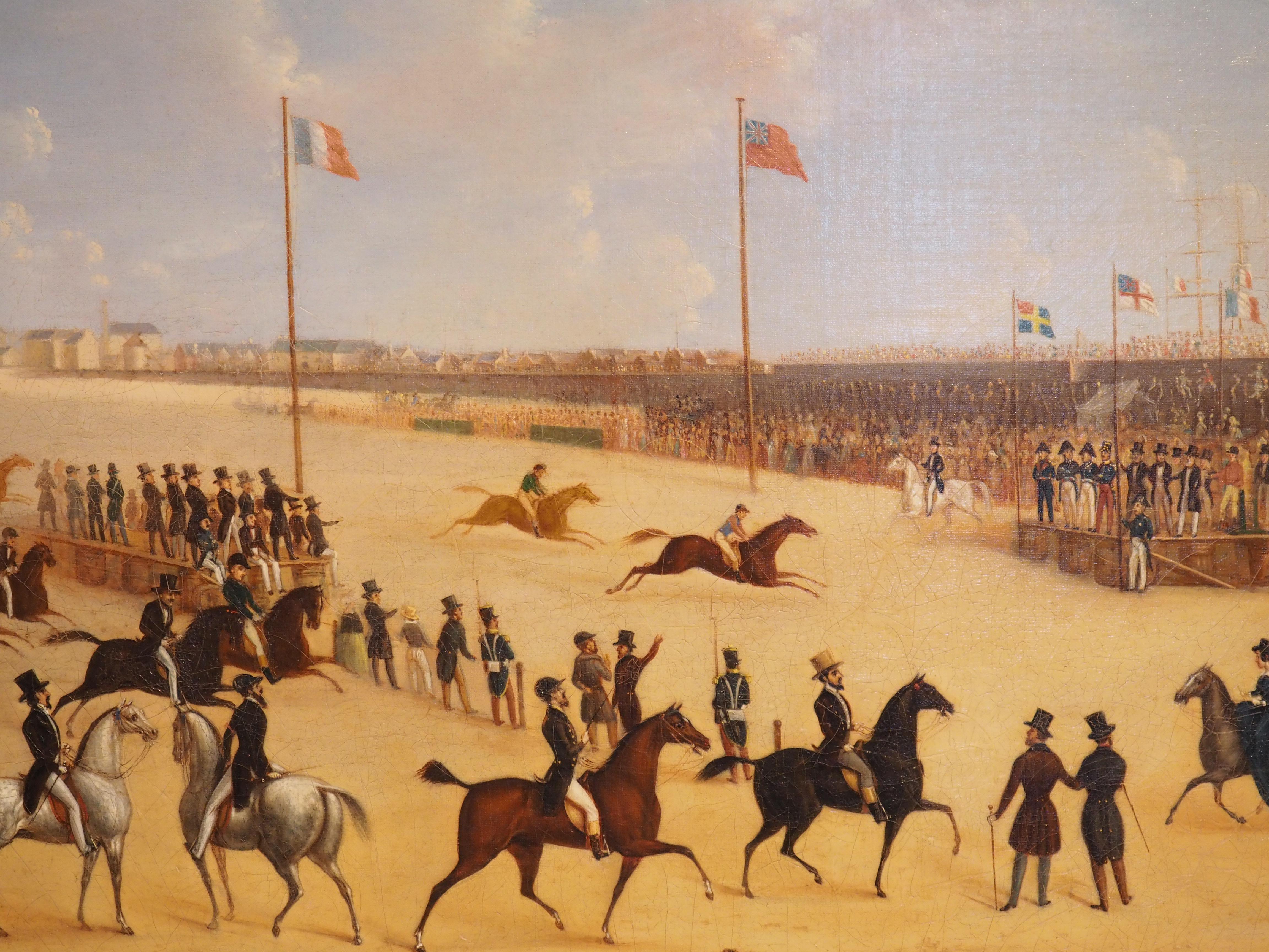 19th Century French Oil Painting, Horse Racing on the Beaches of Saint-Malo For Sale 13