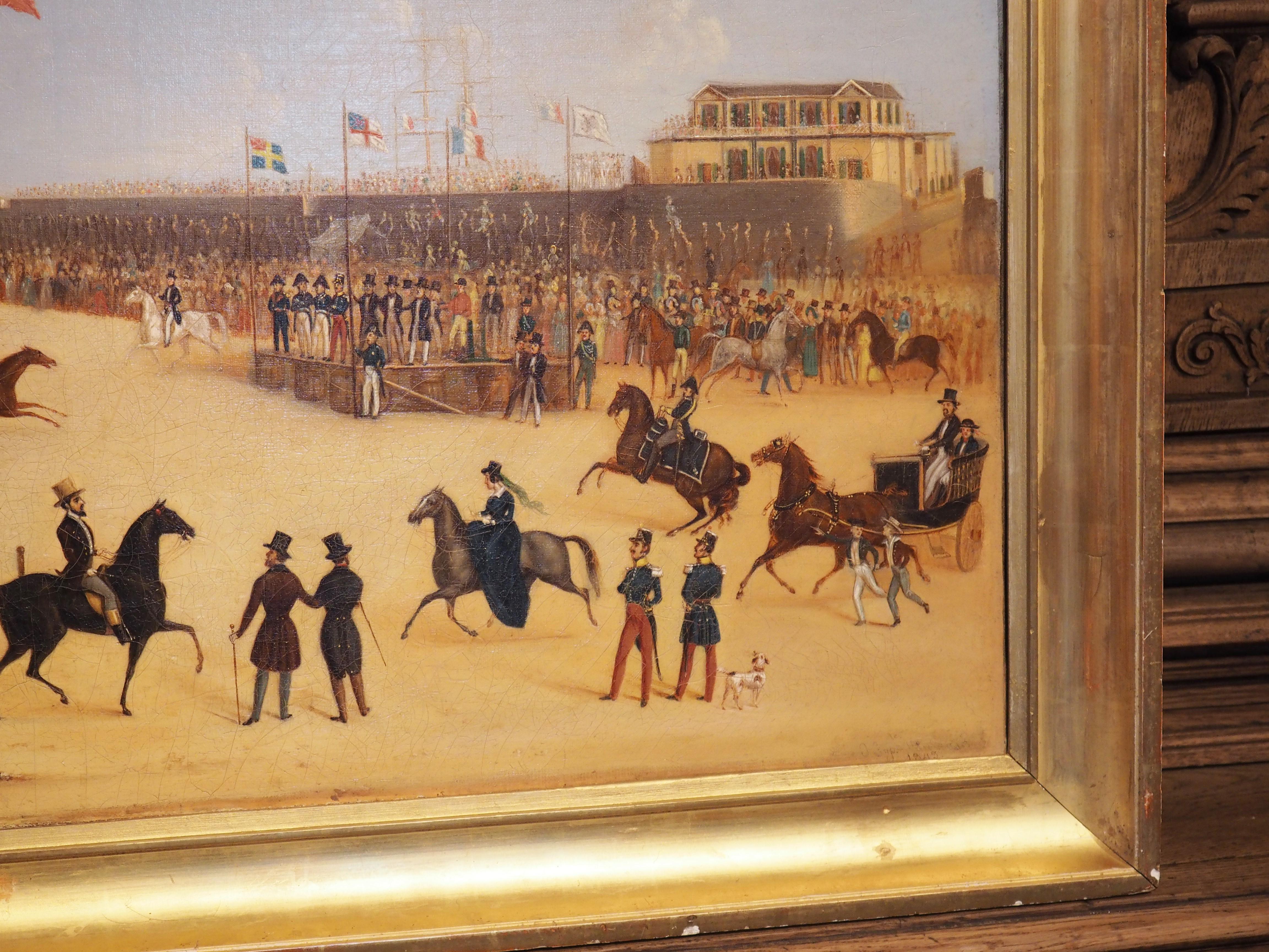 19th Century French Oil Painting, Horse Racing on the Beaches of Saint-Malo For Sale 14