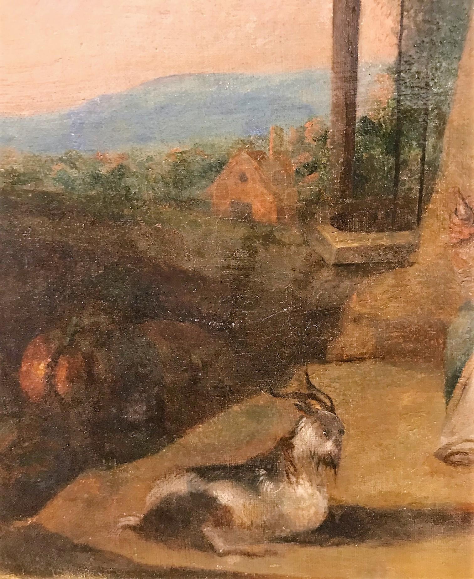19th Century French Oil Painting, Landscape With Peasants In Good Condition In Dallas, TX