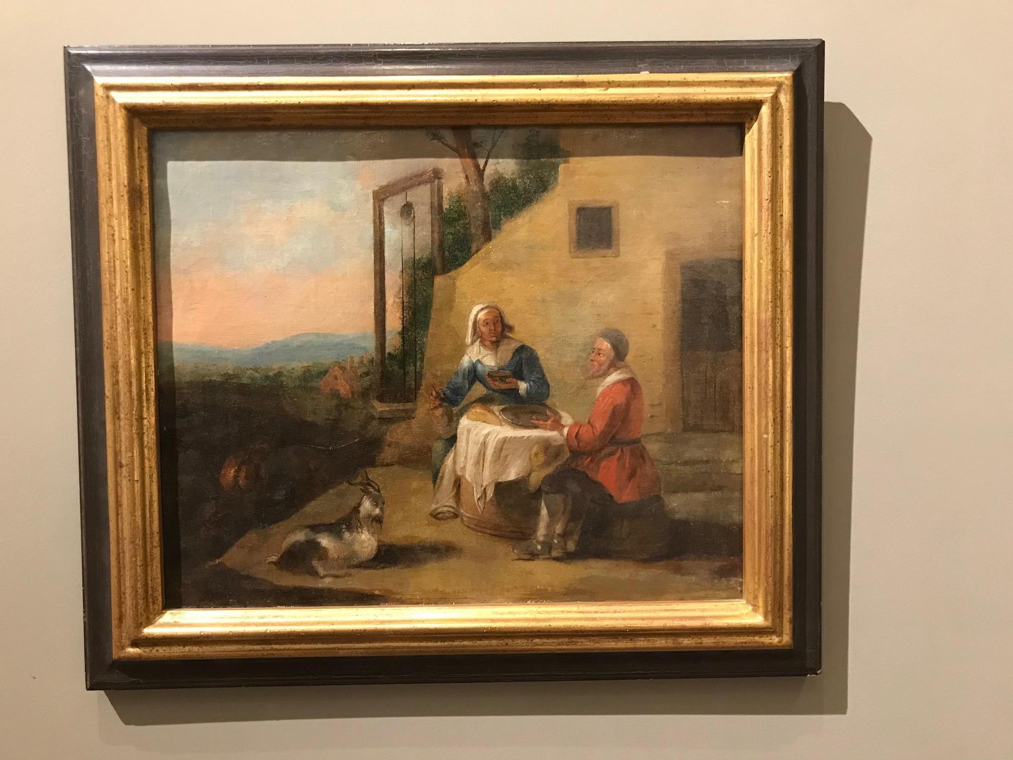 19th Century French Oil Painting, Landscape With Peasants 2