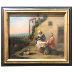 19th Century French Oil Painting, Landscape With Peasants