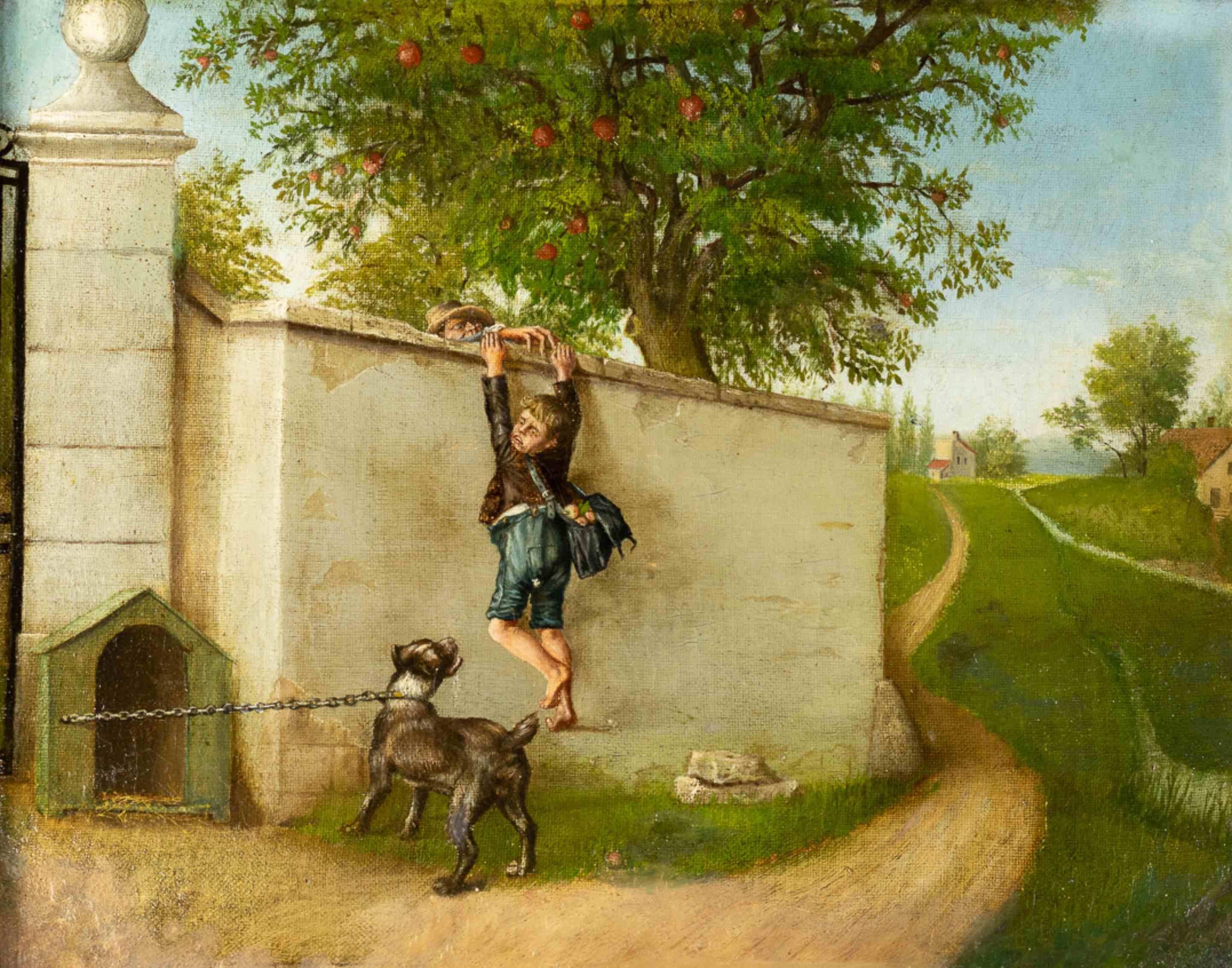 Französisches Ölgemälde eines jungen Jungen aus dem 19. Jahrhundert, Kunstwerk der Romantikzeit, Werk der Romantik im Zustand „Gut“ im Angebot in Lisbon, PT