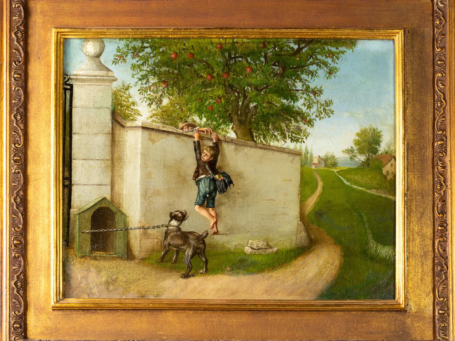 Wood 19th Century French Oil Painting Of Young Boy, Romanticism Period Work Of Art For Sale
