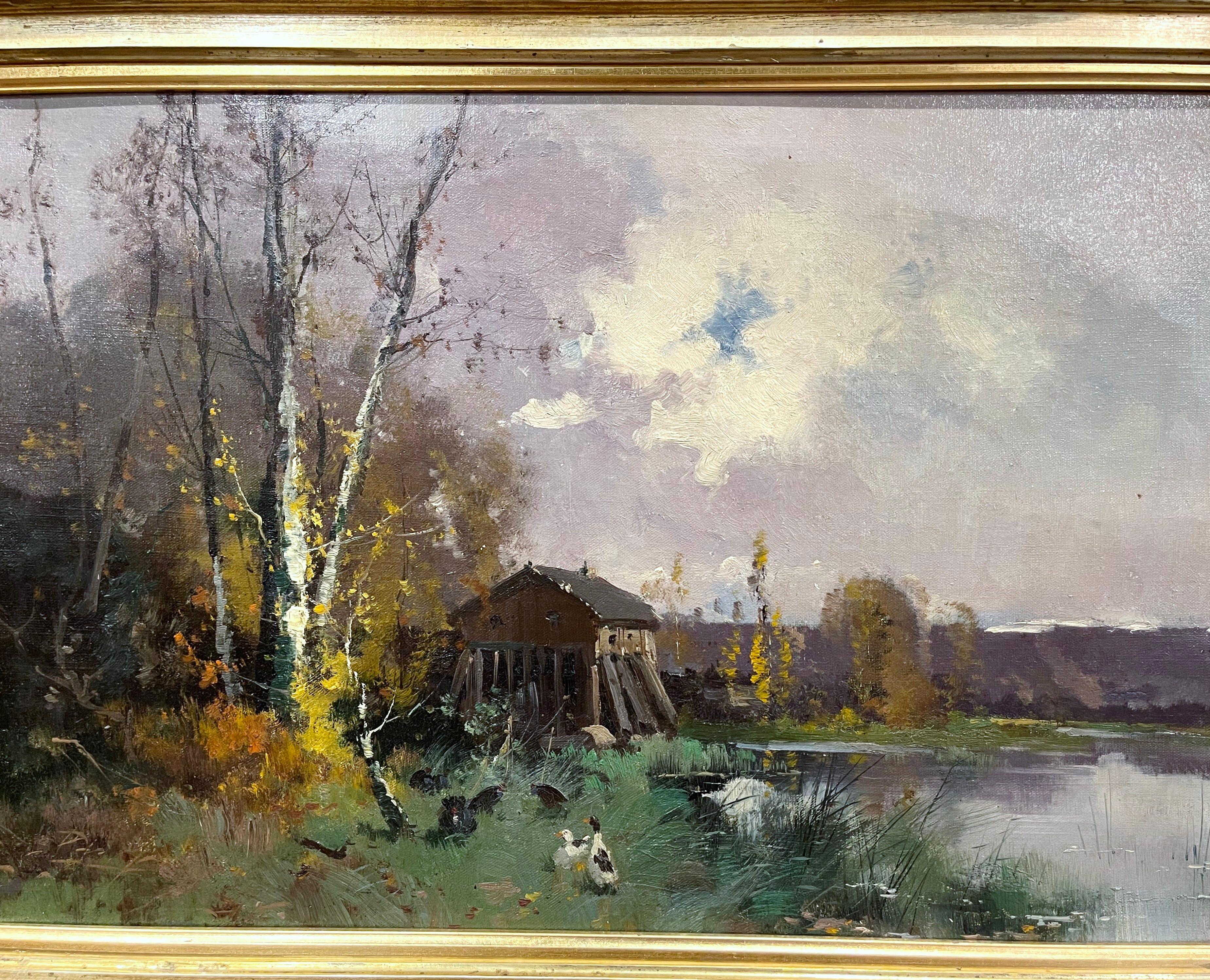 Carved 19th Century French Oil Painting on Canvas in Gilt Frame Signed E. Galien-Laloue For Sale