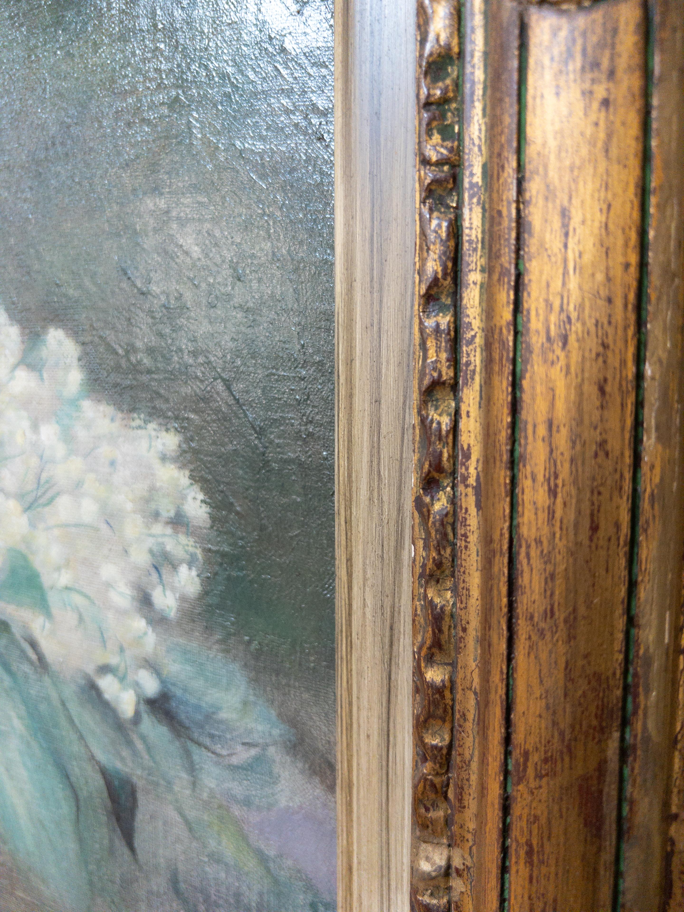 Peinture à l'huile sur toile du 19e siècle représentant des fleurs Bon état - En vente à Houston, TX