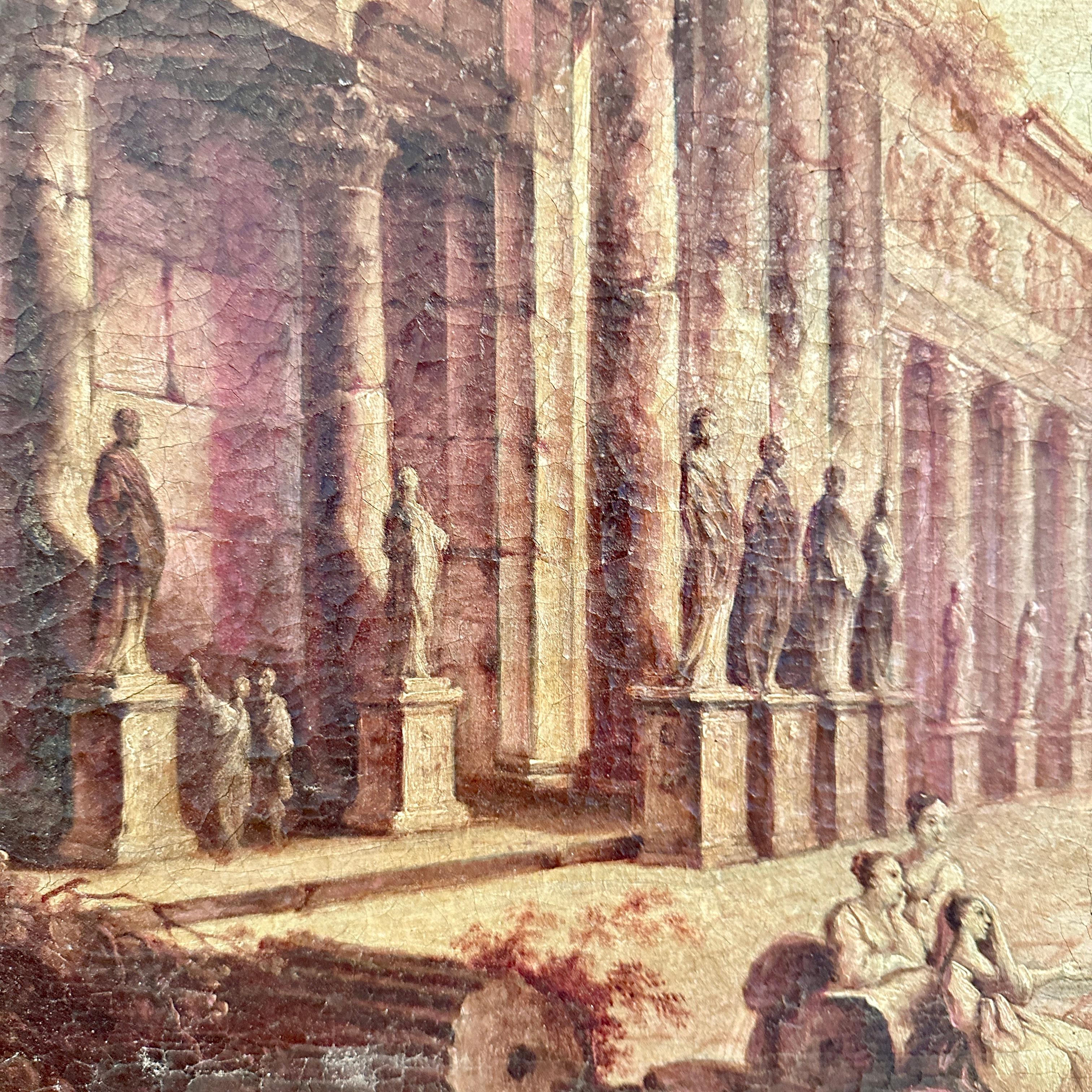 Hand-Painted 19th Century French Oil Painting Temple of Jupiter Serapis, Hubert Robert, 1802