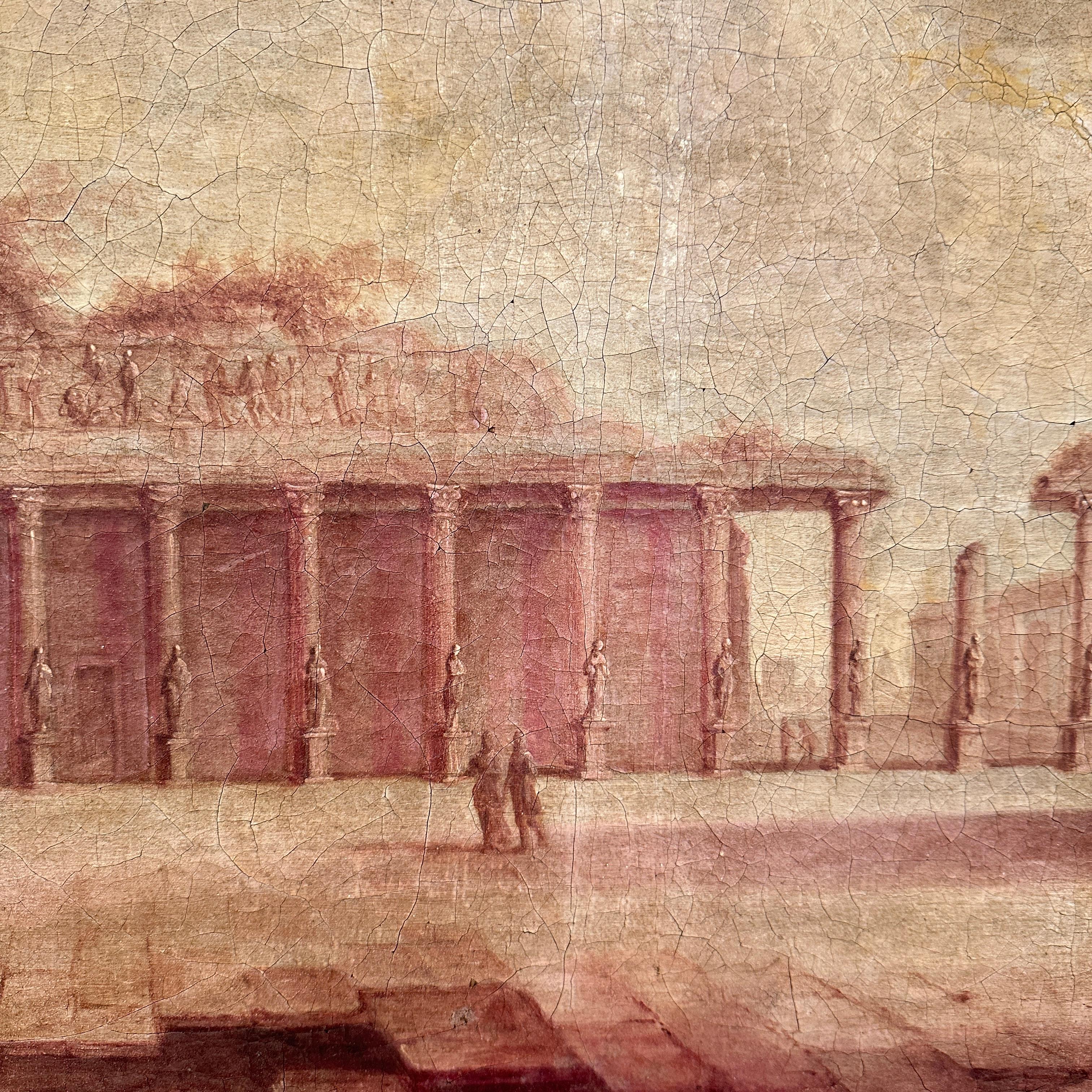 Canvas 19th Century French Oil Painting Temple of Jupiter Serapis, Hubert Robert, 1802